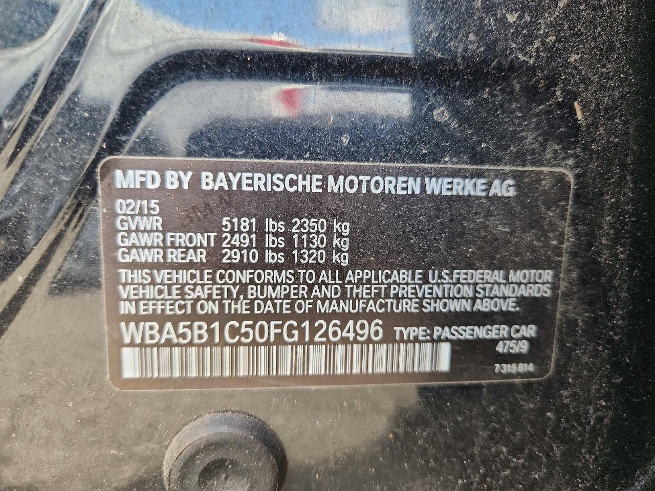 2015 Bmw 535 I Черный vin: WBA5B1C50FG126496