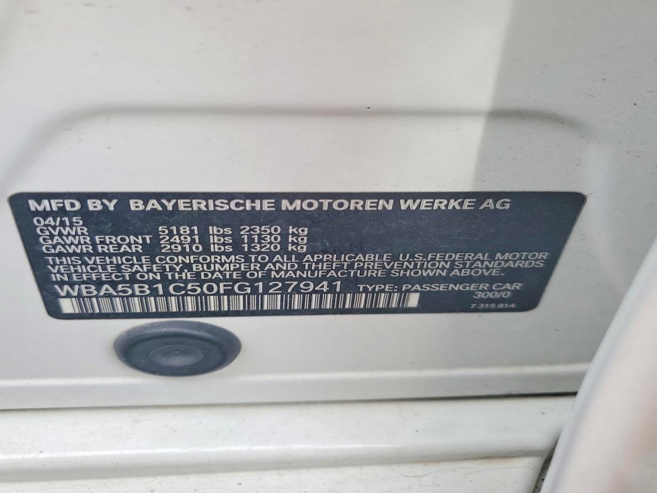 2015 Bmw 535 I White vin: WBA5B1C50FG127941