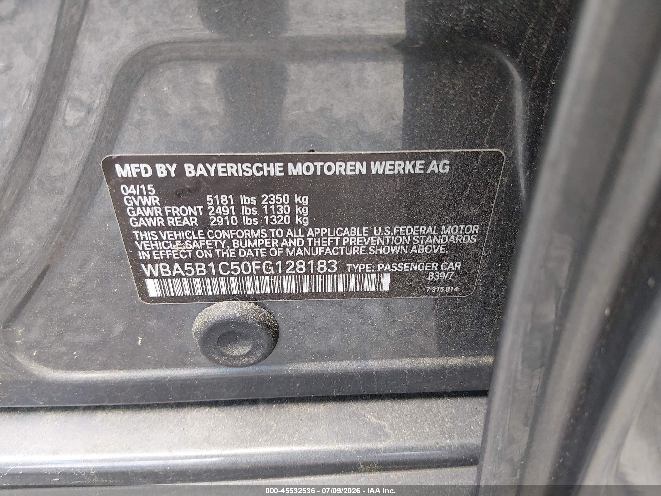 2015 Bmw 535i   Gray vin: WBA5B1C50FG128183