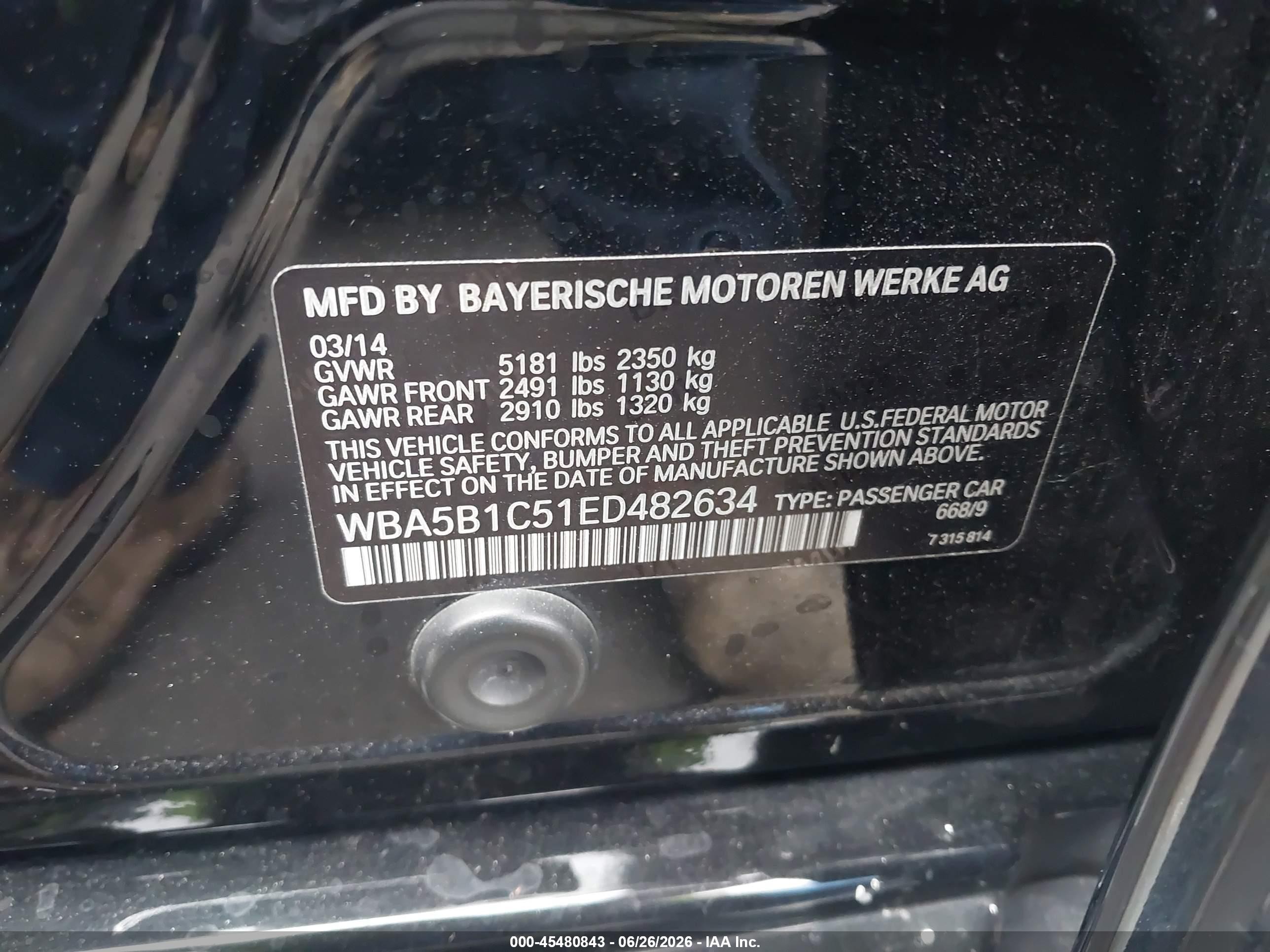 2014 Bmw 535i   Black vin: WBA5B1C51ED482634