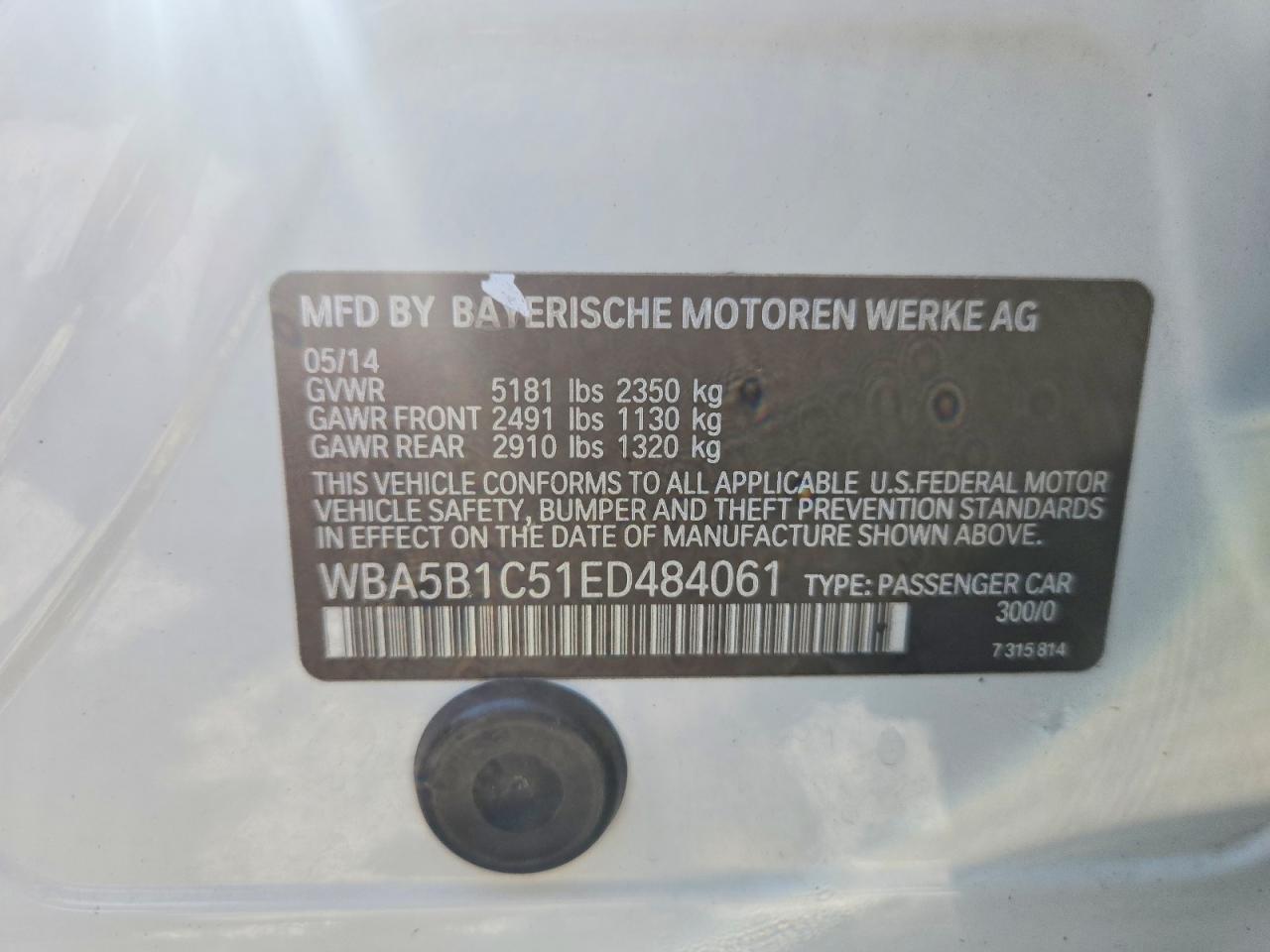 2014 Bmw 535 I White vin: WBA5B1C51ED484061