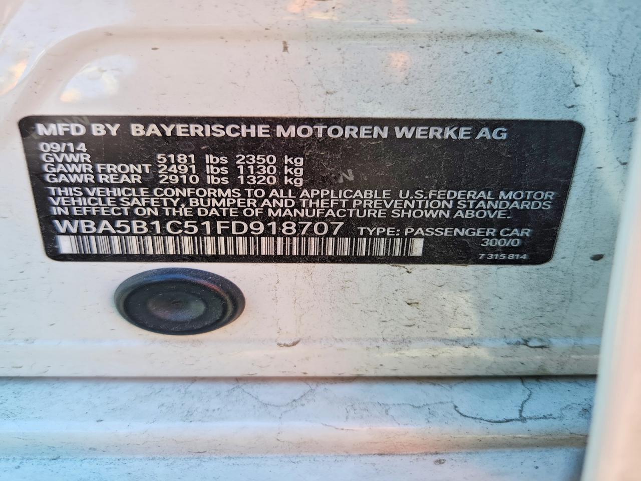 2015 Bmw 535 I White vin: WBA5B1C51FD918707