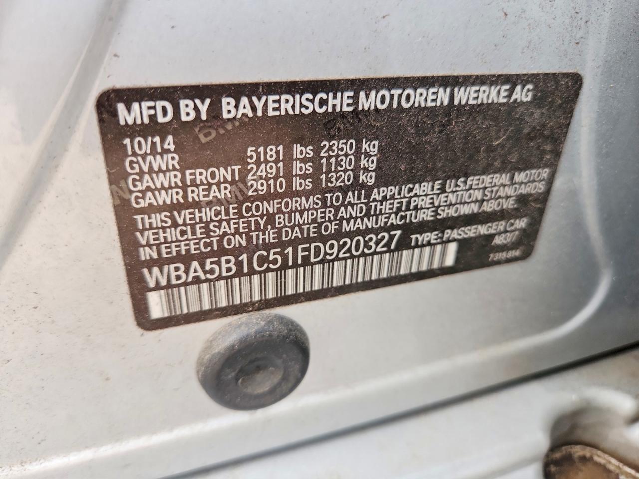 2015 Bmw 535 I Серебряный vin: WBA5B1C51FD920327