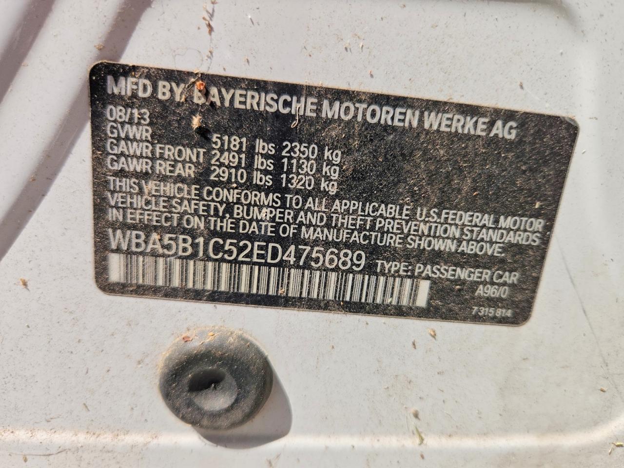 2014 Bmw 535 I White vin: WBA5B1C52ED475689