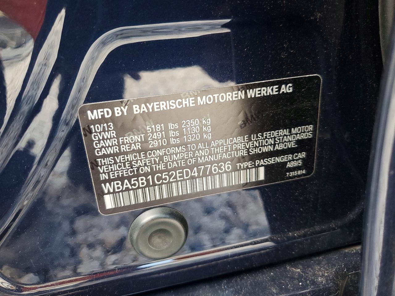 2014 Bmw 535 I Blue vin: WBA5B1C52ED477636