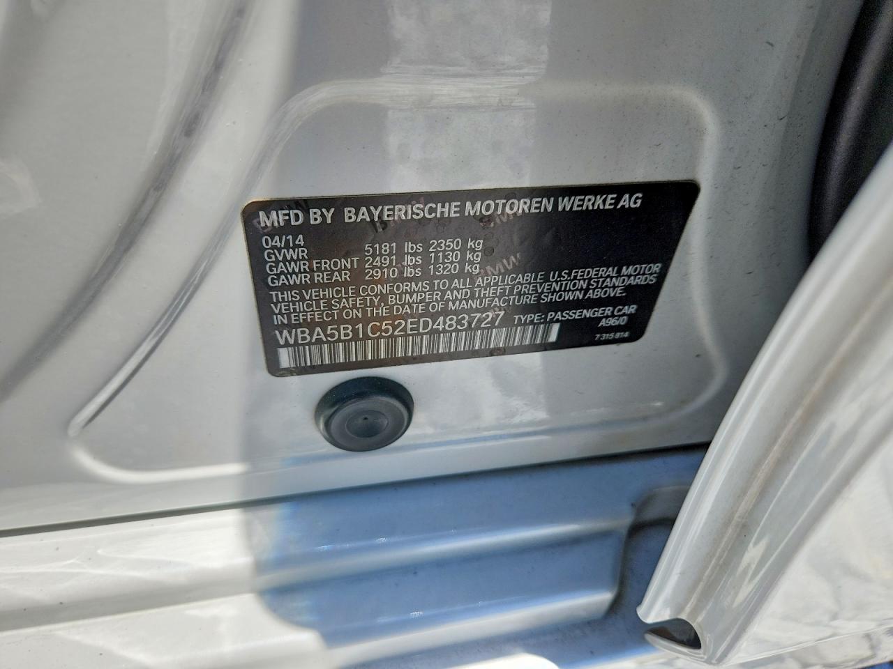 2014 Bmw 535 I White vin: WBA5B1C52ED483727