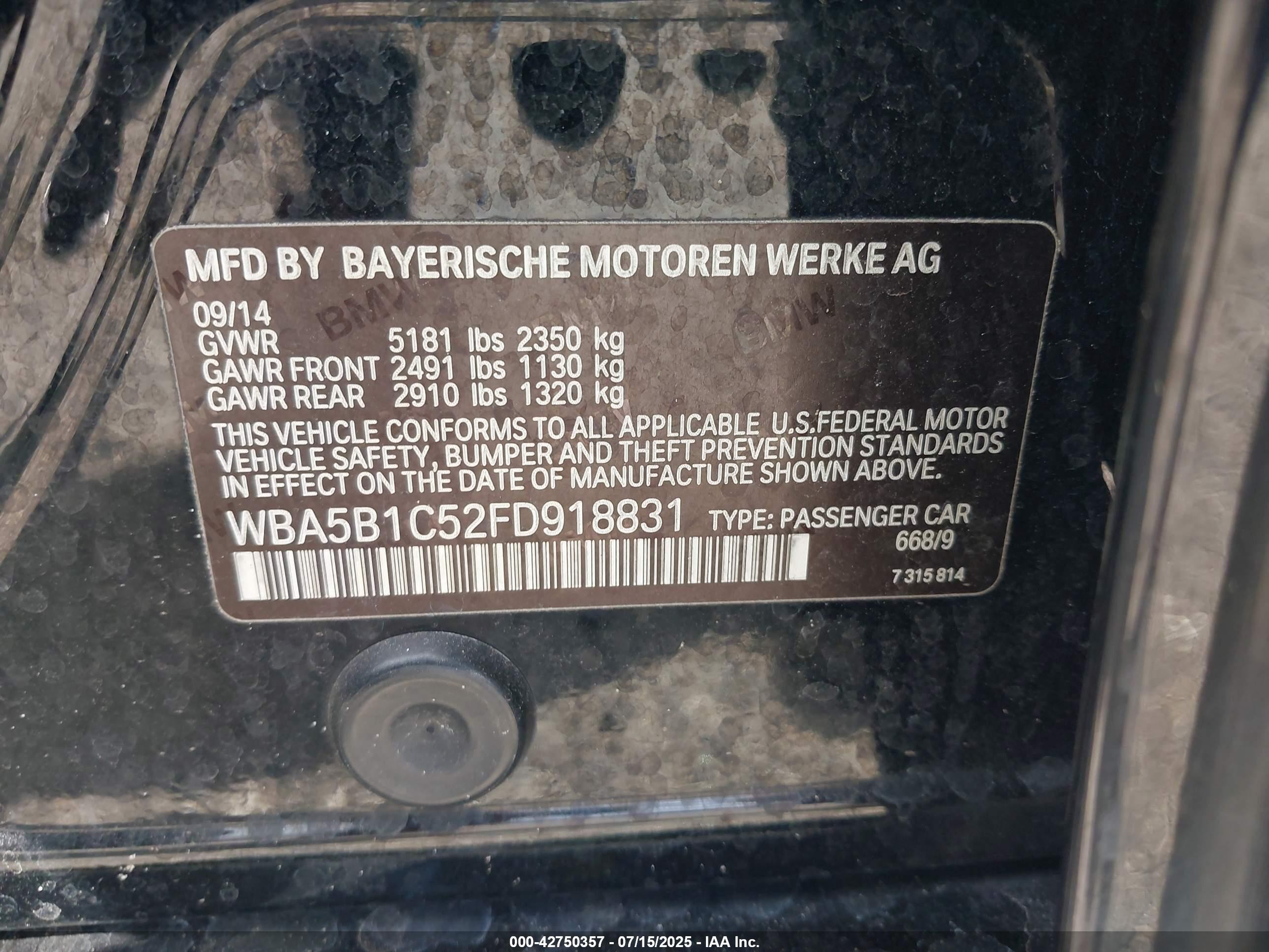 2015 Bmw 535i   Black vin: WBA5B1C52FD918831