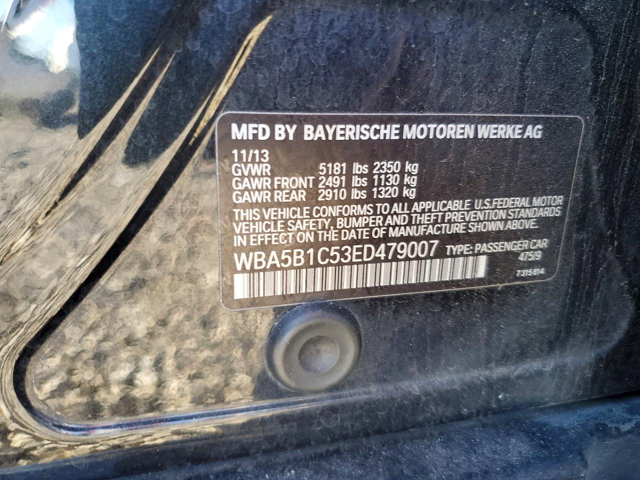 2014 Bmw 5 Series Black vin: WBA5B1C53ED479007