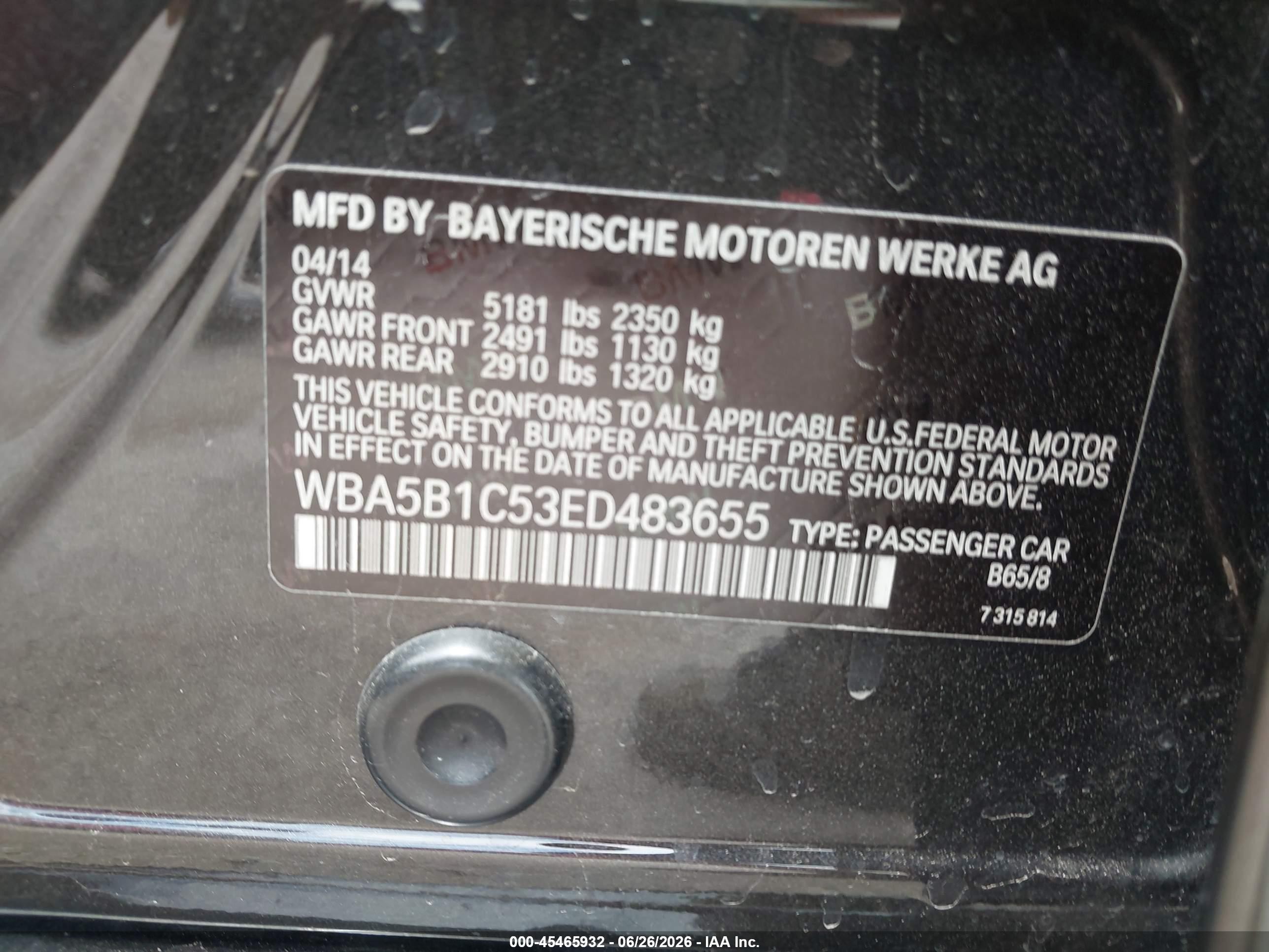 2014 Bmw 535i   Black vin: WBA5B1C53ED483655
