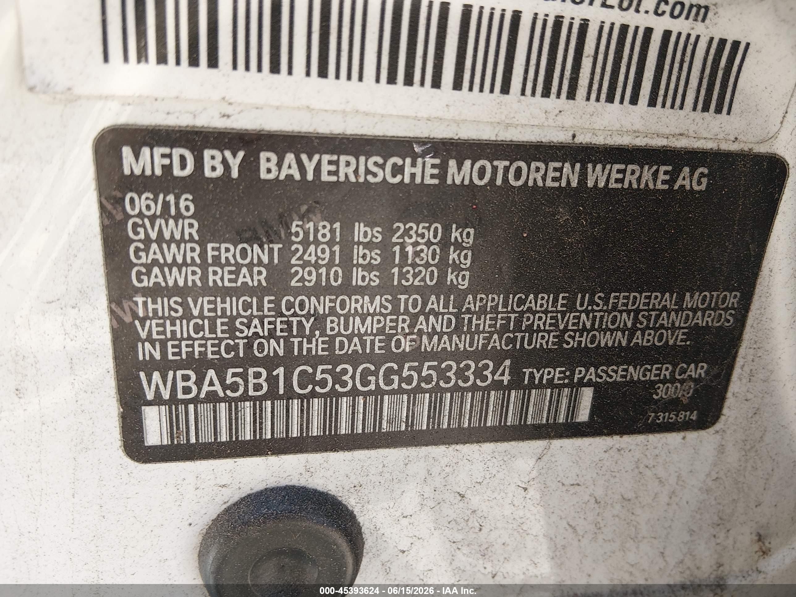 2016 Bmw 535i   White vin: WBA5B1C53GG553334