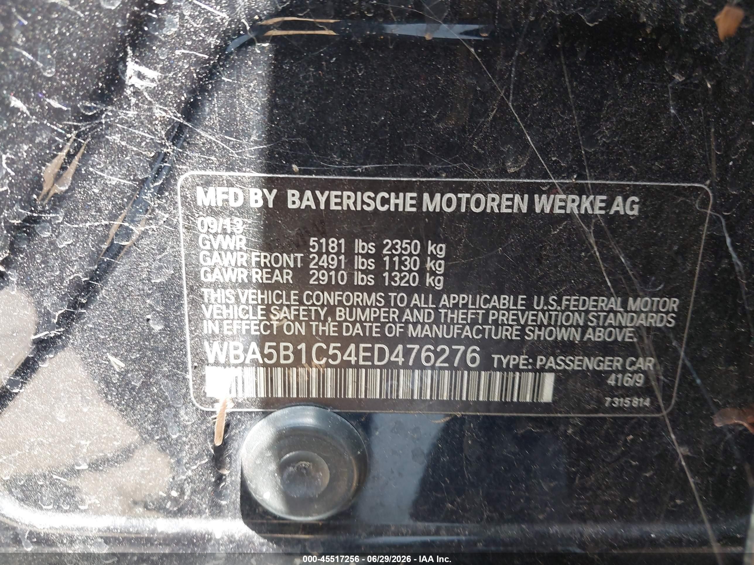 2014 Bmw 535i Black vin: WBA5B1C54ED476276