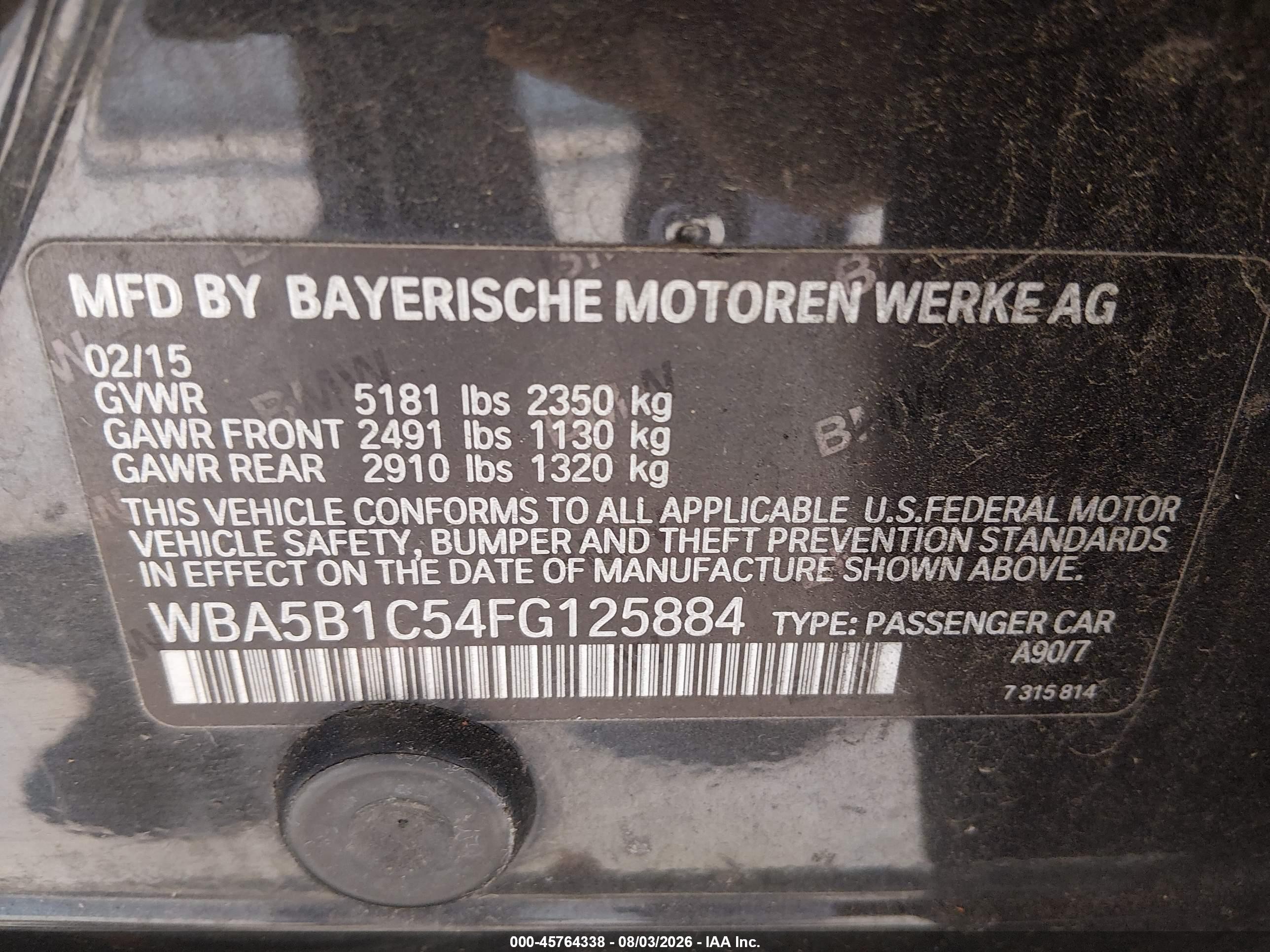 2015 Bmw 535i   Black vin: WBA5B1C54FG125884