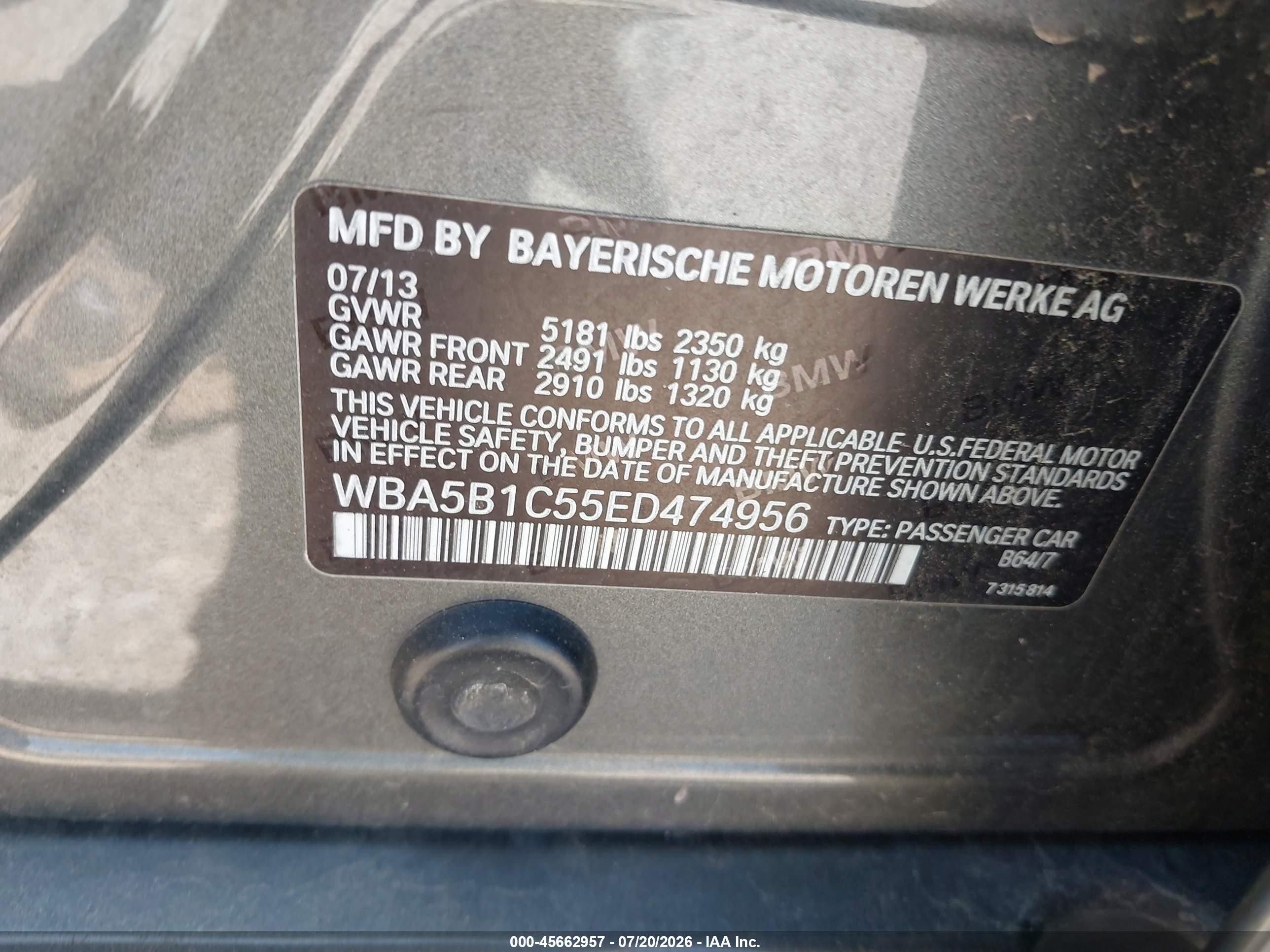2014 Bmw 535i   Gray vin: WBA5B1C55ED474956