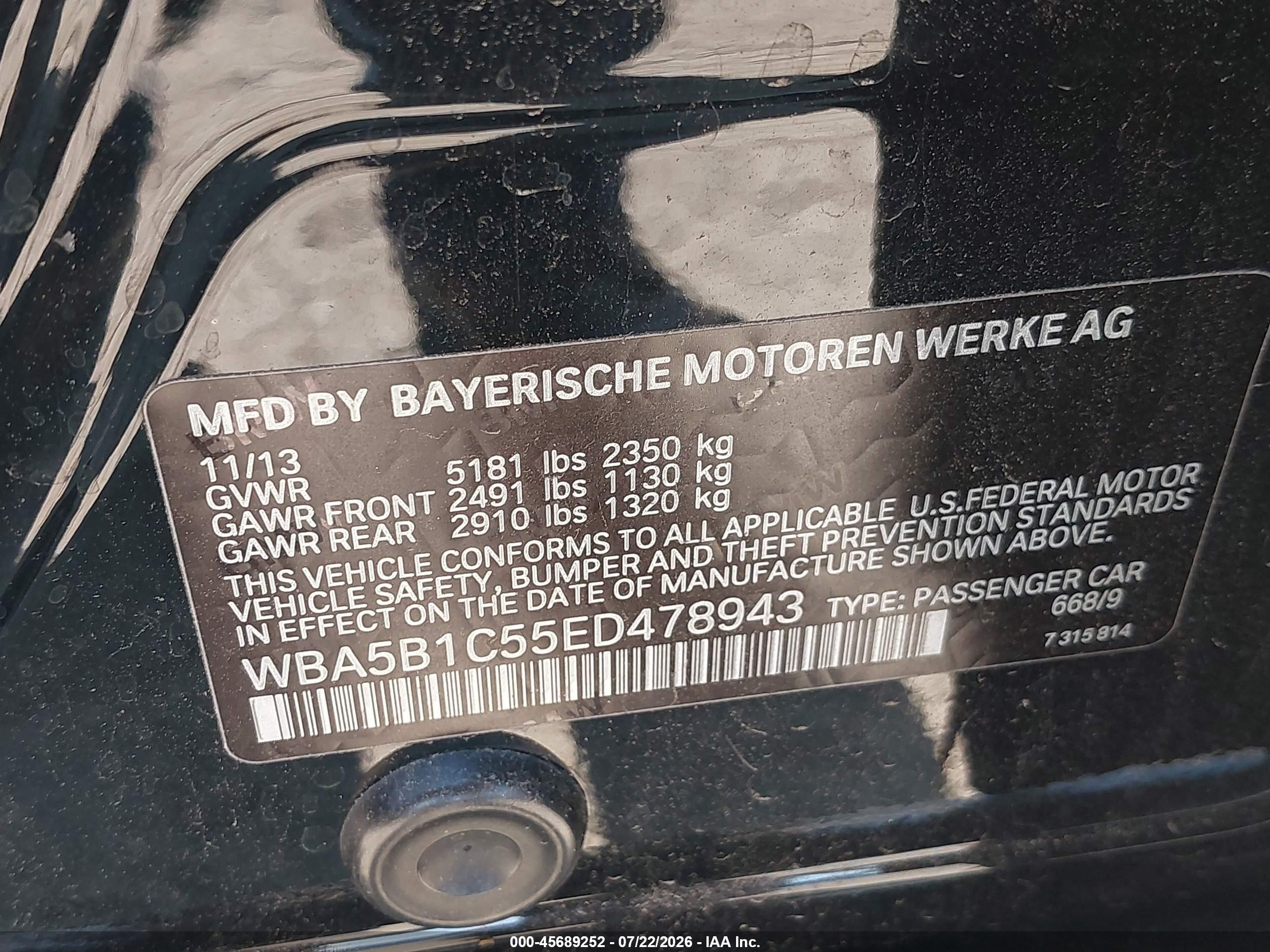2014 Bmw 535i Black vin: WBA5B1C55ED478943