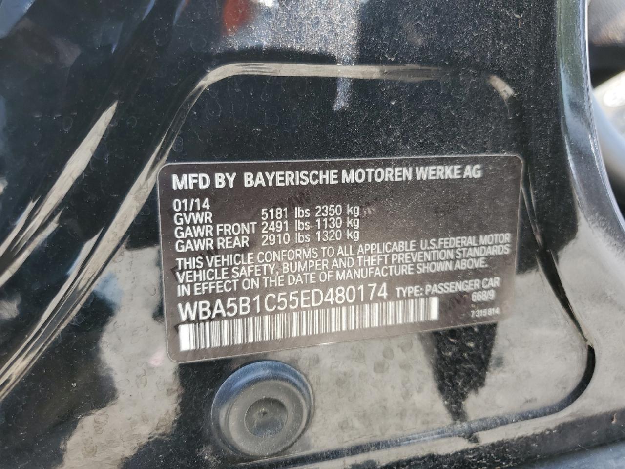 2014 Bmw 535 I Black vin: WBA5B1C55ED480174
