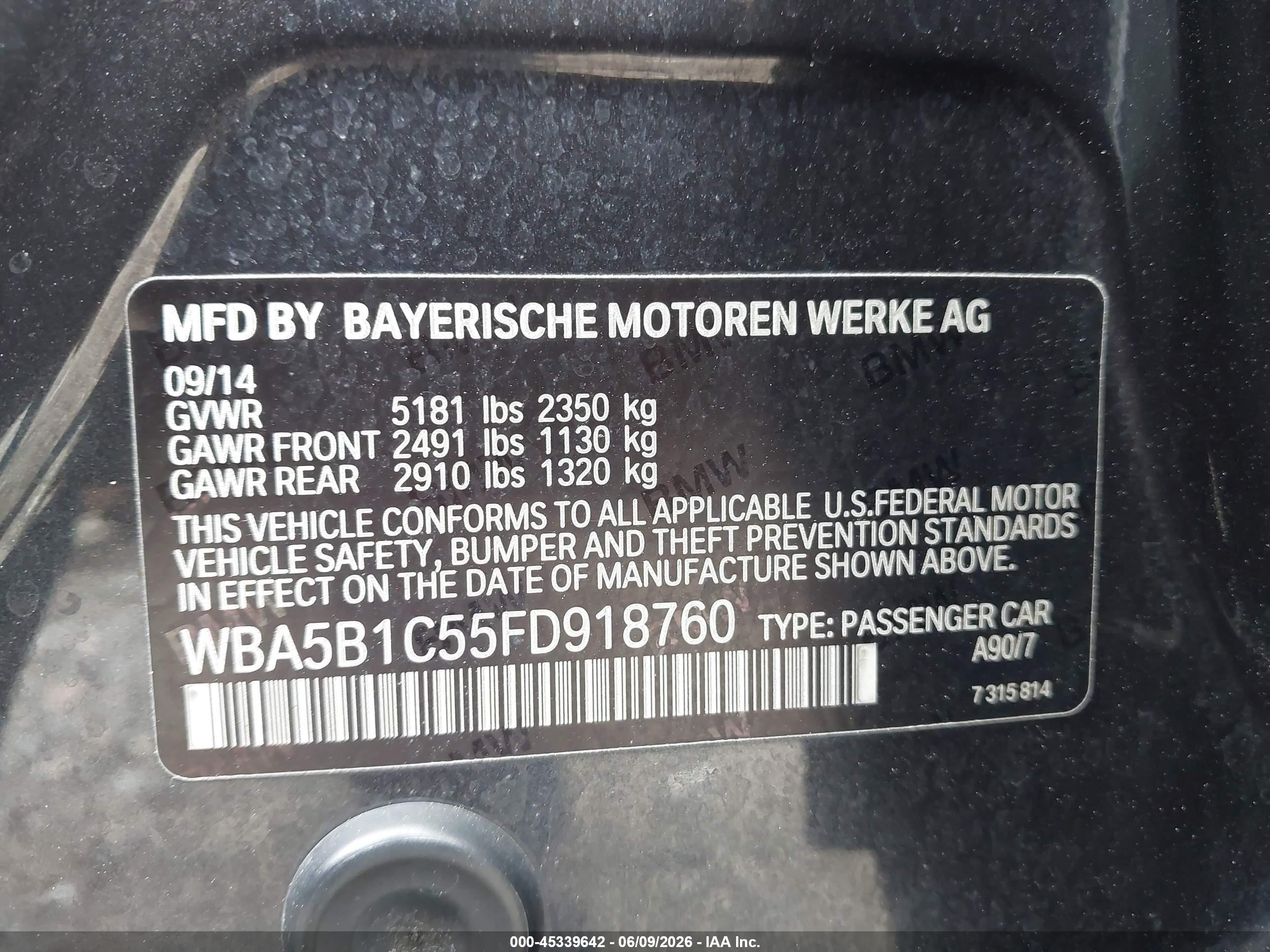 2015 Bmw 535i   Gray vin: WBA5B1C55FD918760