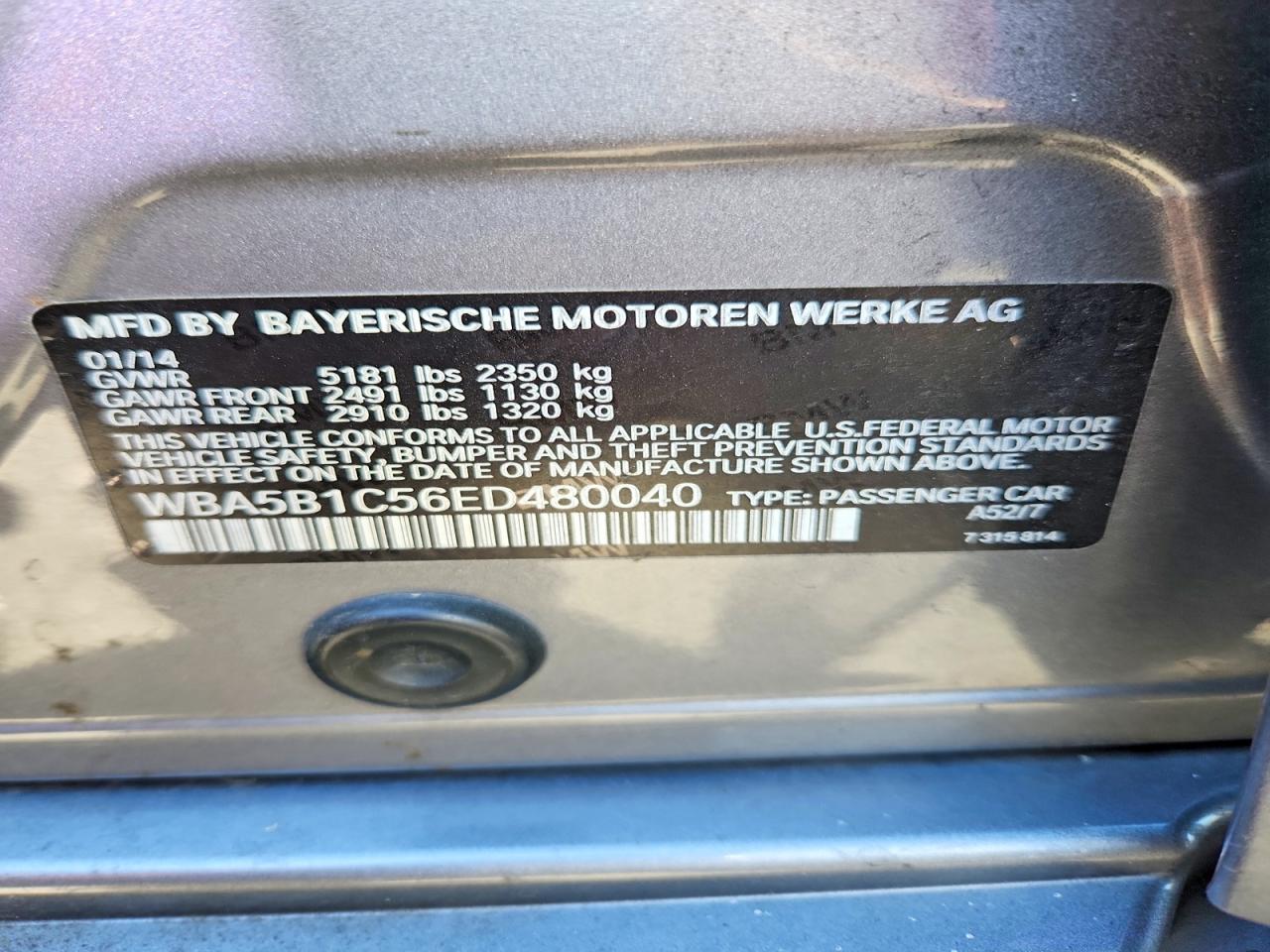 2014 Bmw 535 I Серебряный vin: WBA5B1C56ED480040