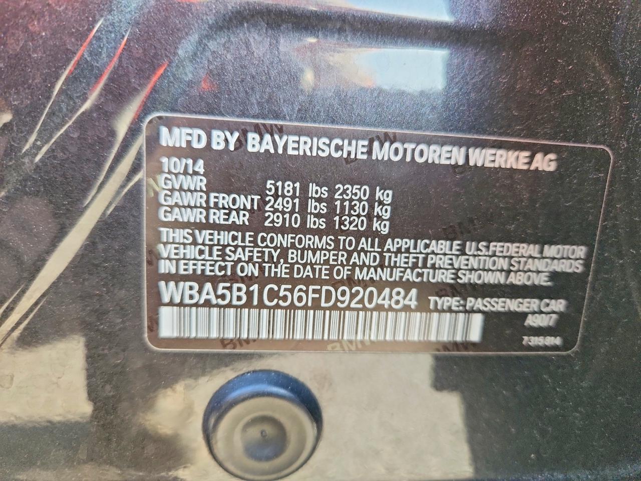 2015 Bmw 535 I Black vin: WBA5B1C56FD920484