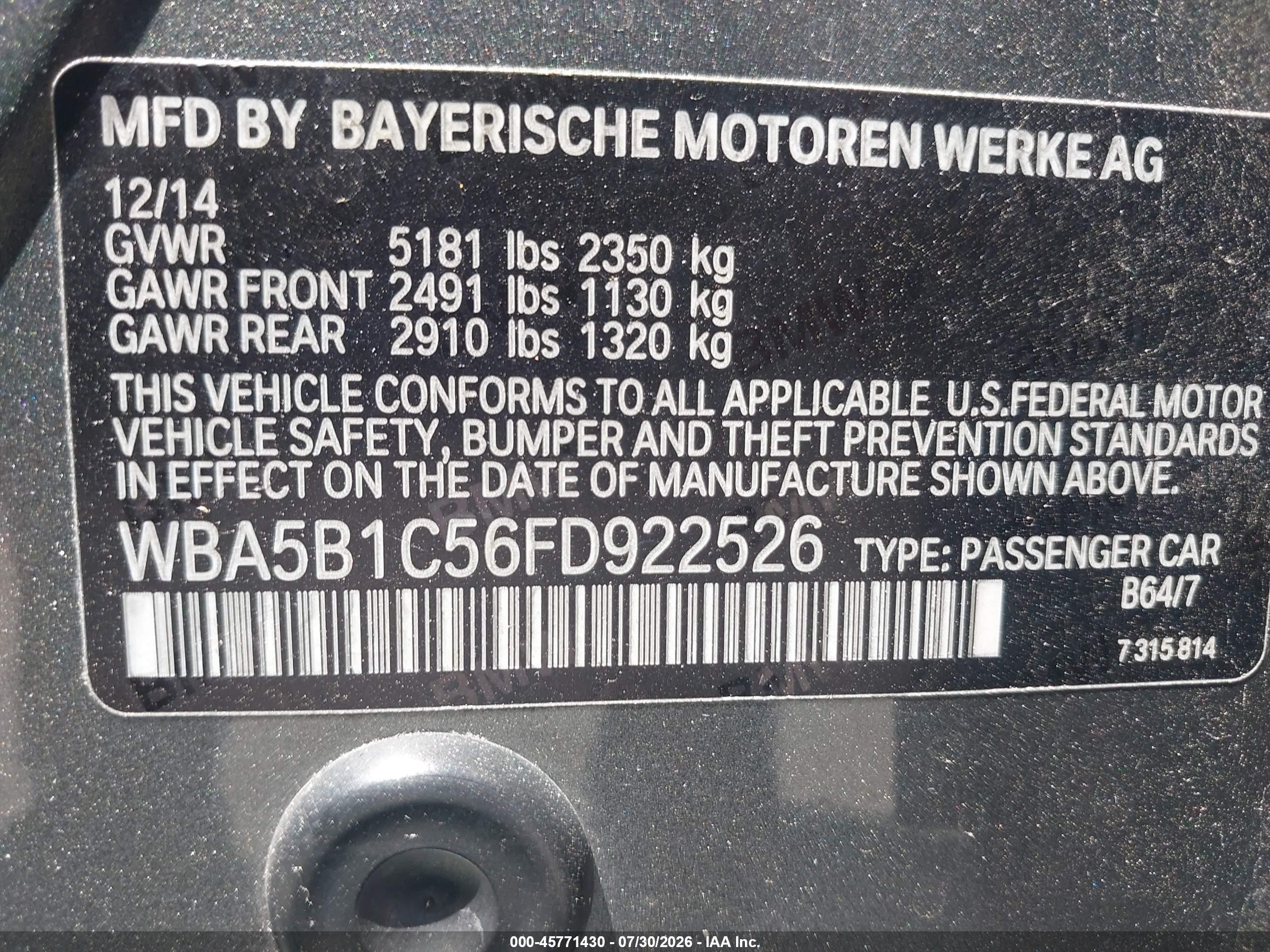 2015 Bmw 535i   Gray vin: WBA5B1C56FD922526