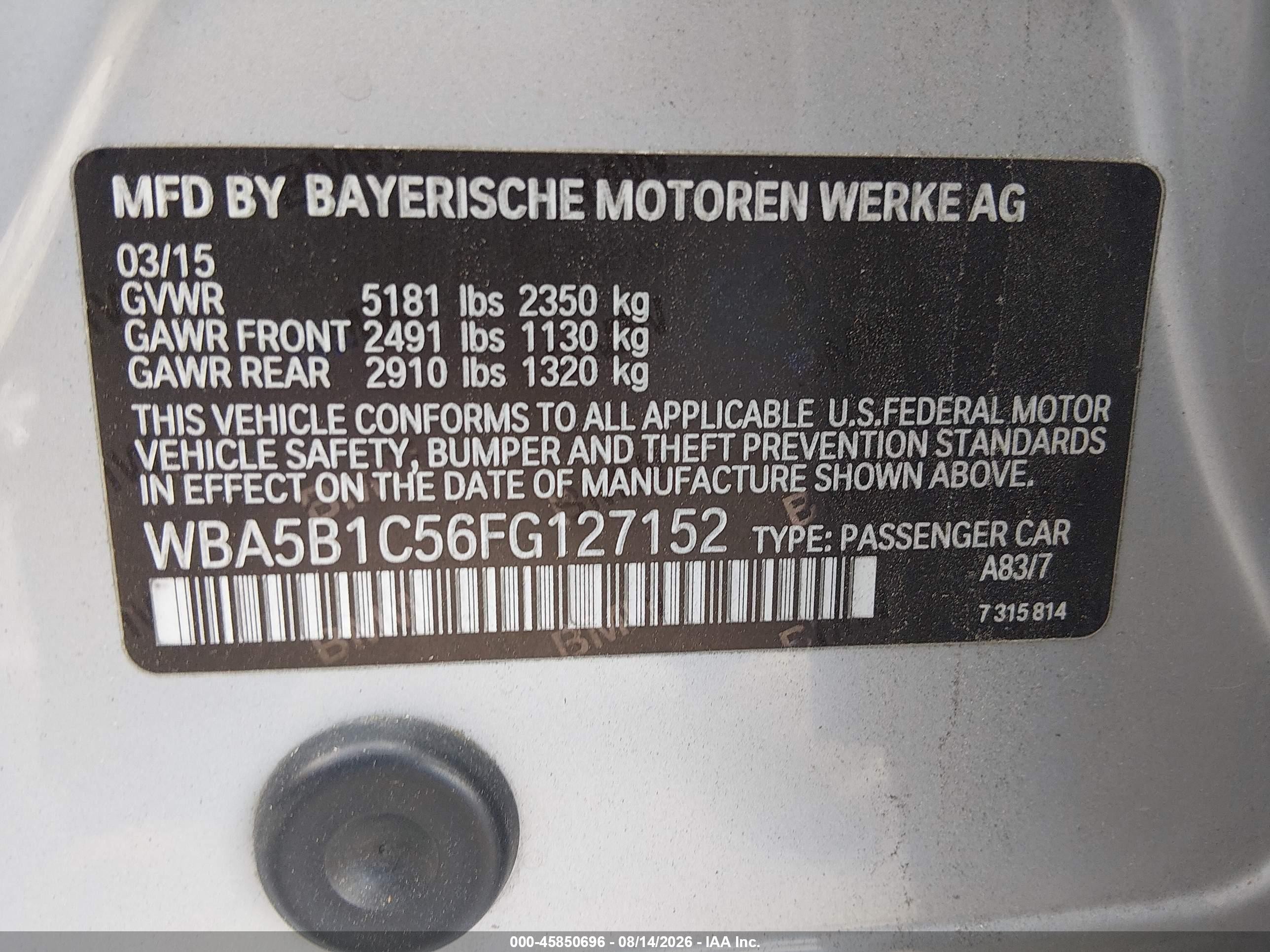 2015 Bmw 535i   Silver vin: WBA5B1C56FG127152