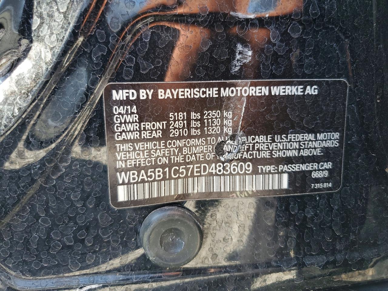 2014 Bmw 535 I Black vin: WBA5B1C57ED483609