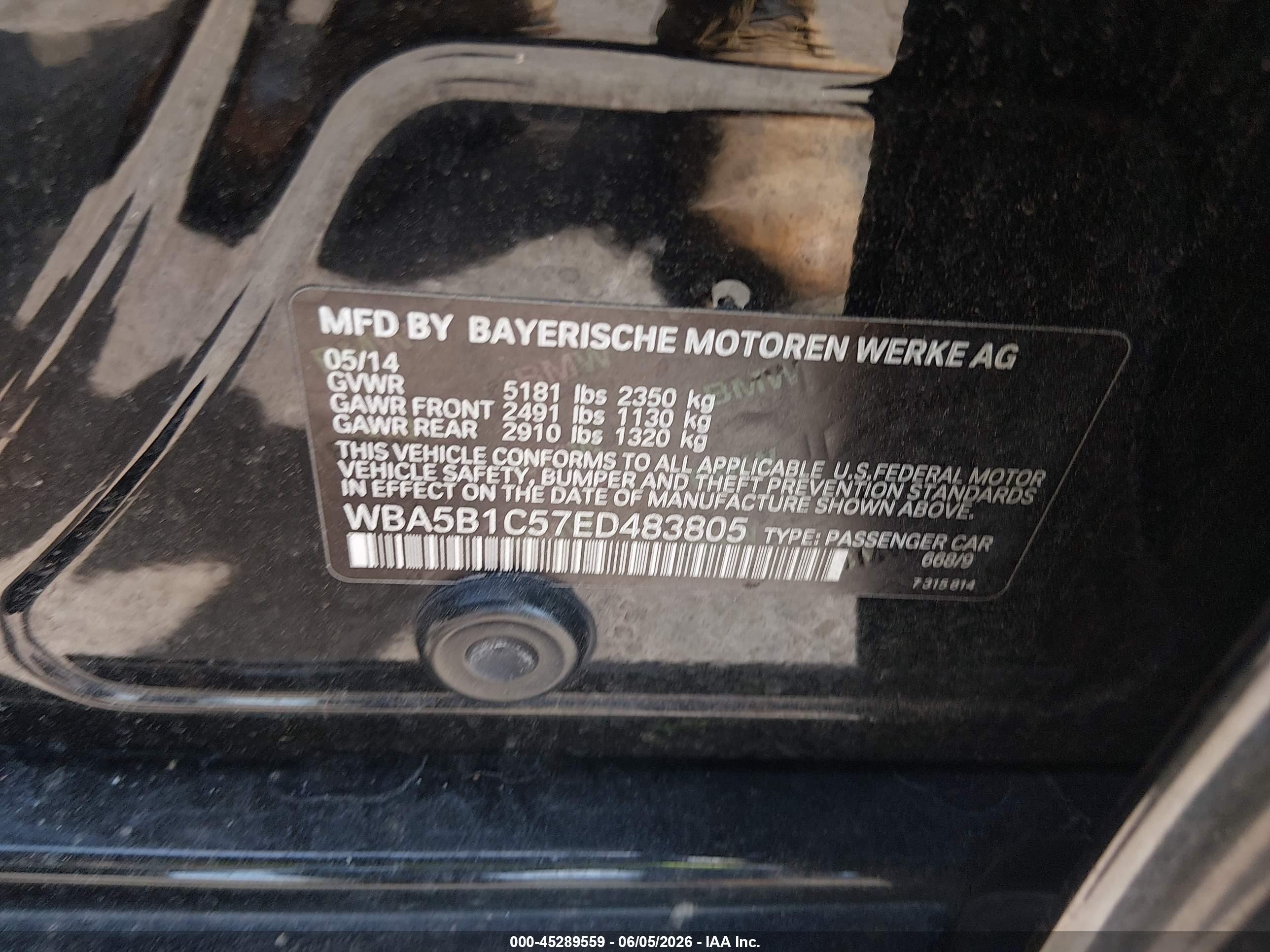 2014 Bmw 535i   Black vin: WBA5B1C57ED483805