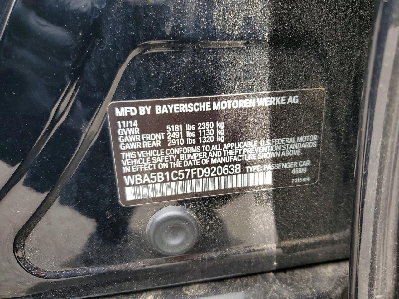 2015 Bmw 535 I Black vin: WBA5B1C57FD920638
