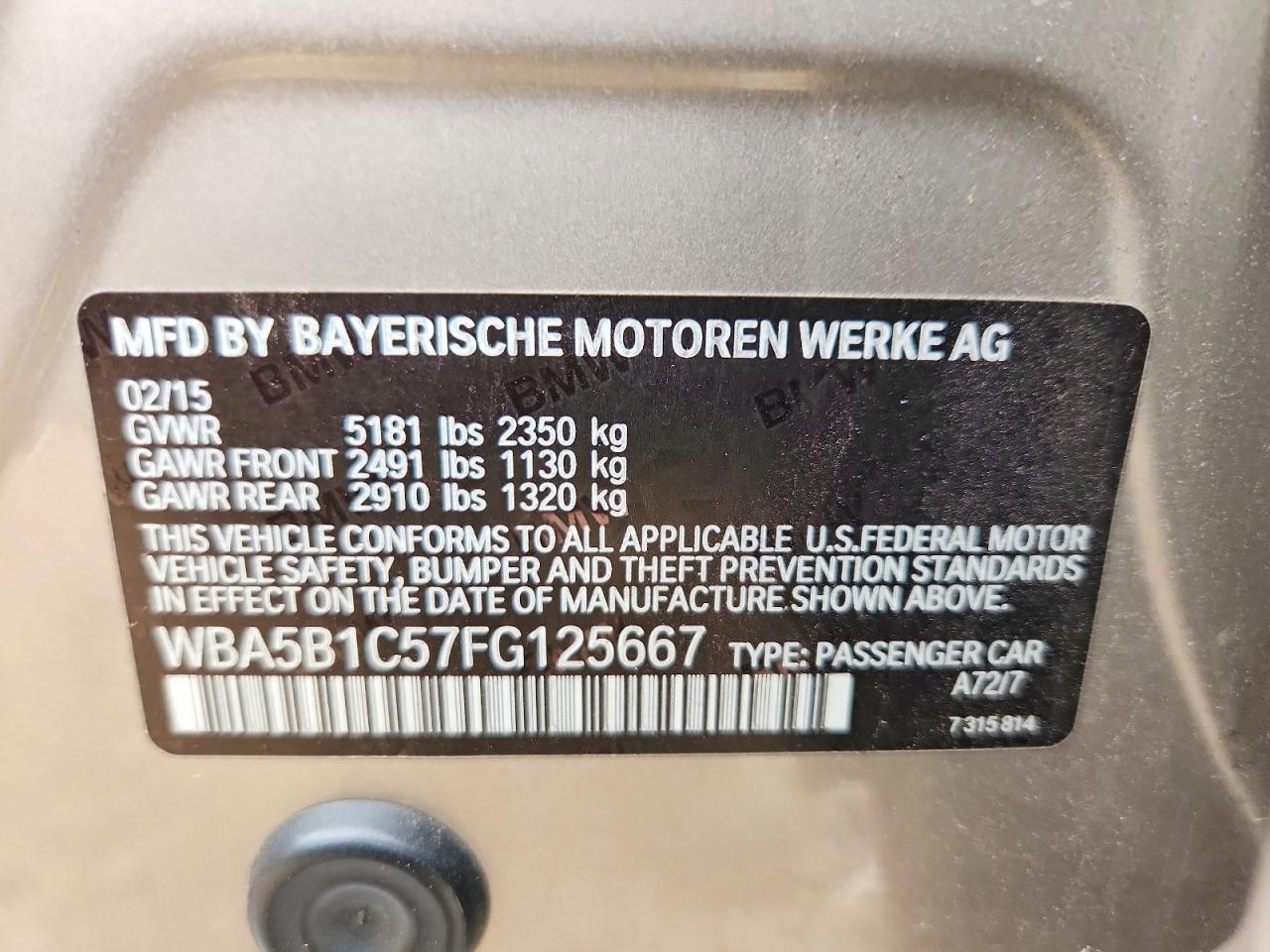 2015 Bmw 535 I Tan vin: WBA5B1C57FG125667