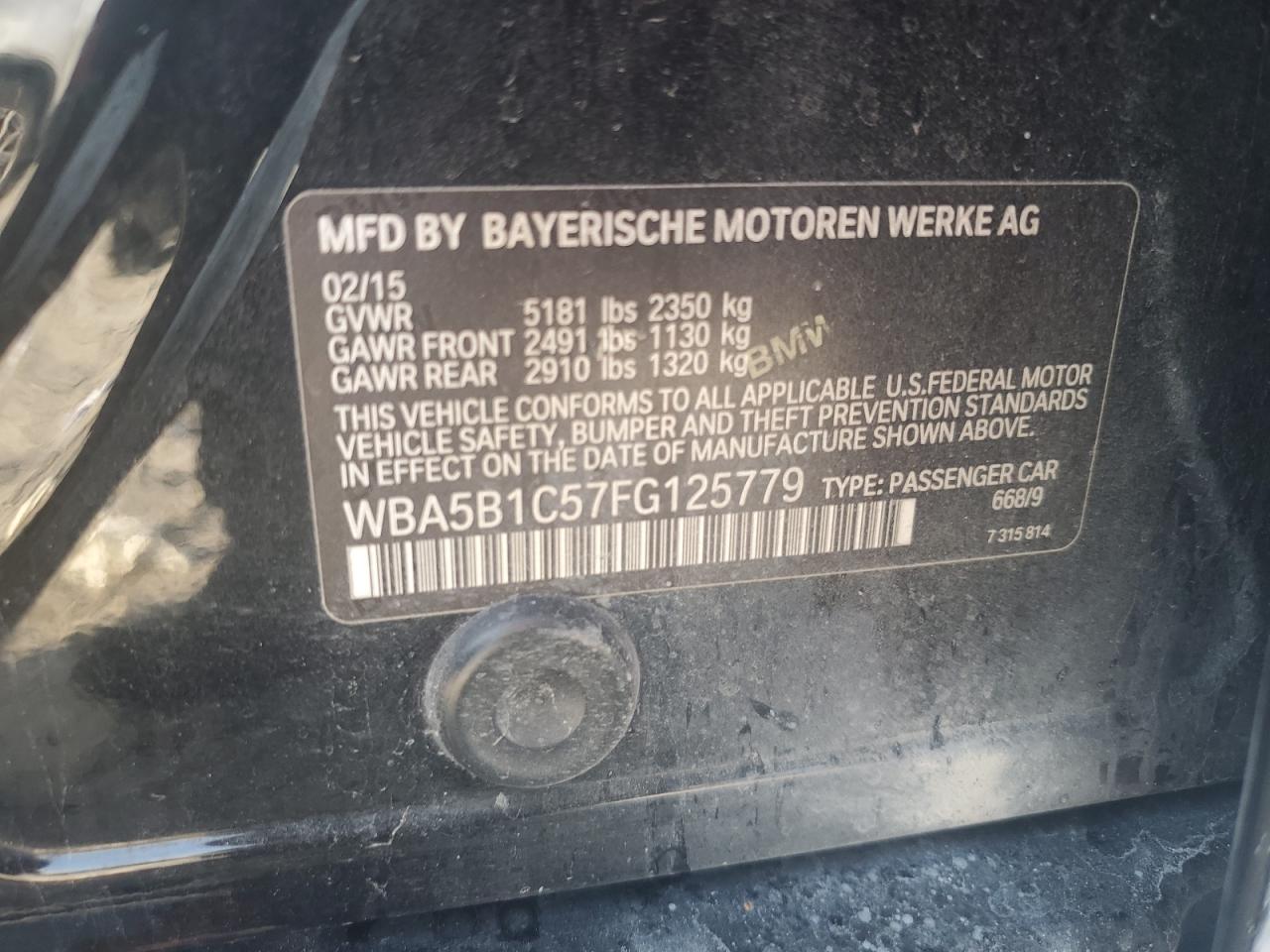 2015 Bmw 535 I Black vin: WBA5B1C57FG125779
