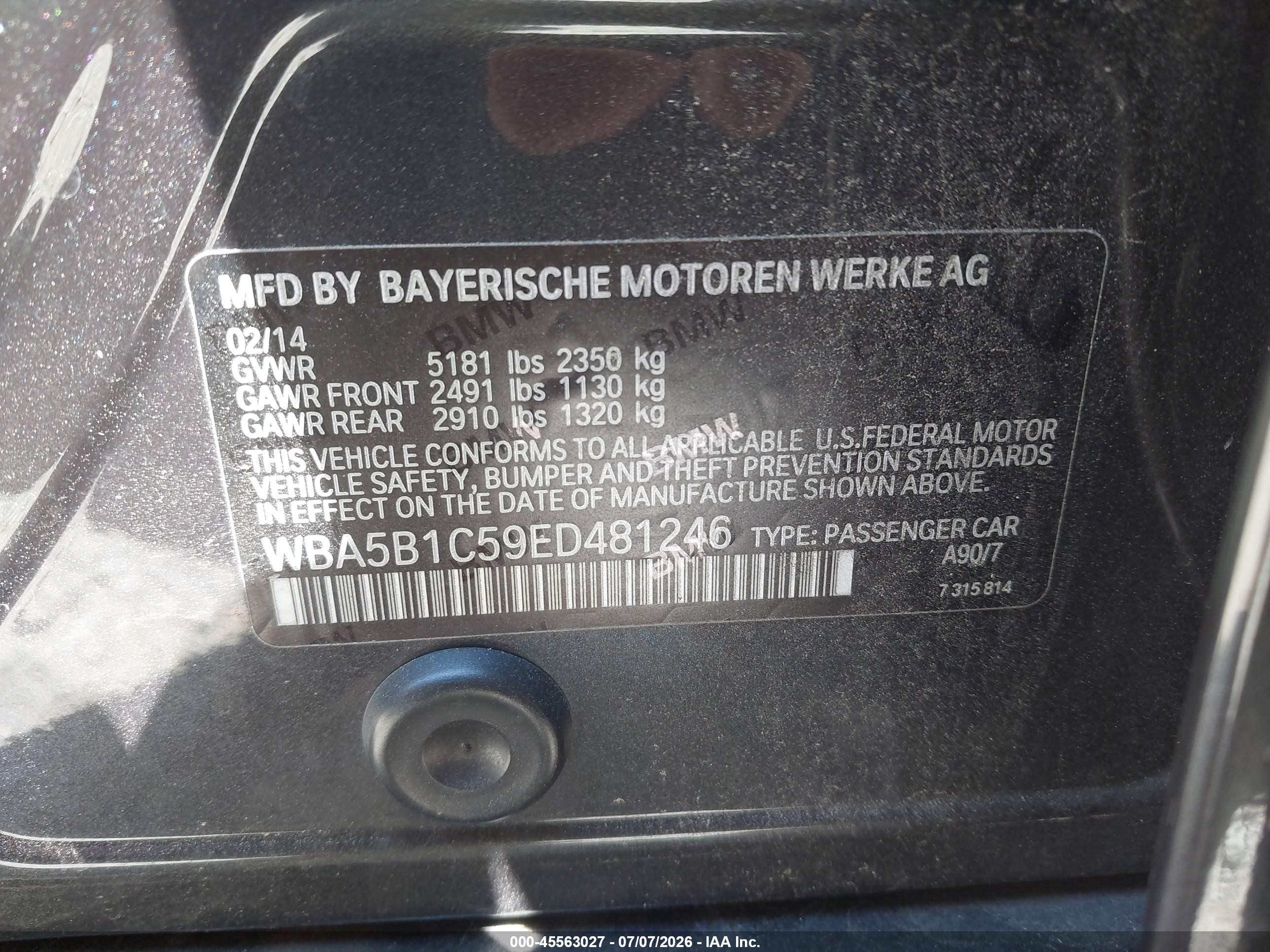 2014 Bmw 535i   Gray vin: WBA5B1C59ED481246