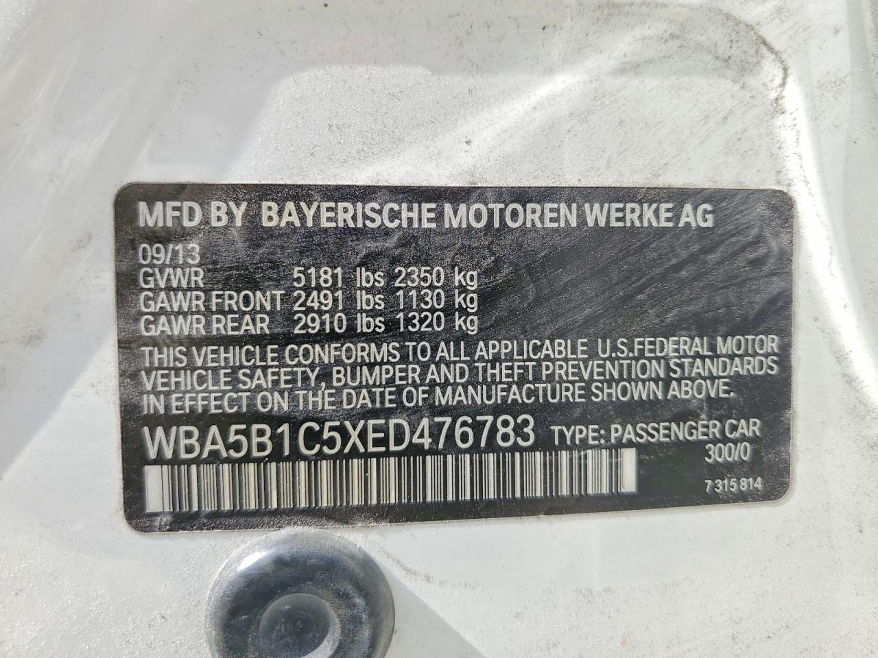 2014 Bmw 535 I White vin: WBA5B1C5XED476783