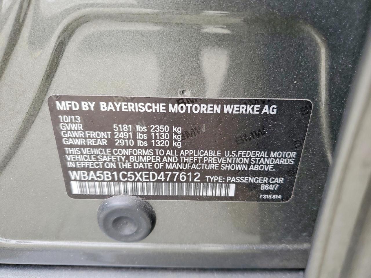 2014 Bmw 535 I Gray vin: WBA5B1C5XED477612