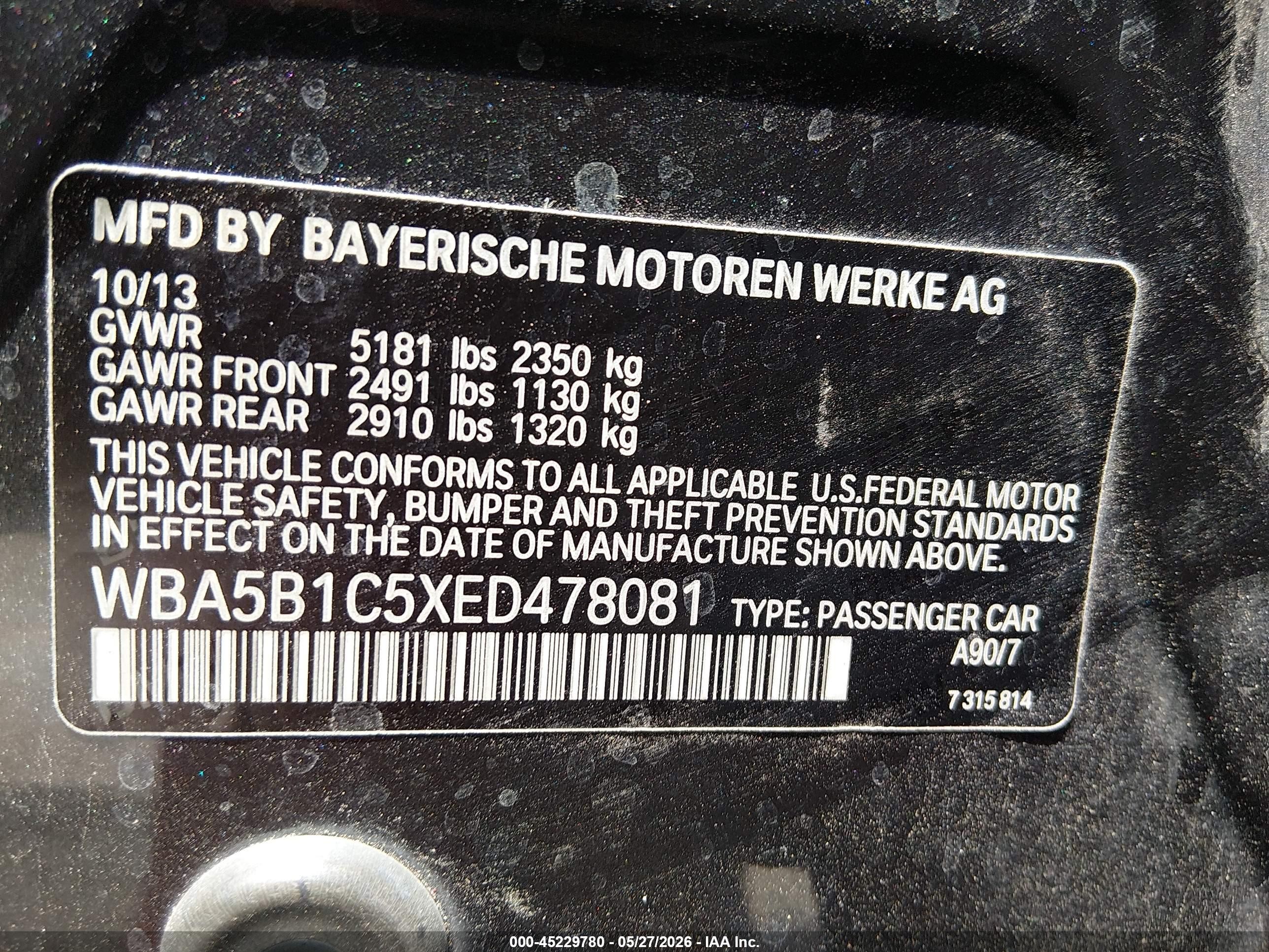 2014 Bmw 535i   Gray vin: WBA5B1C5XED478081