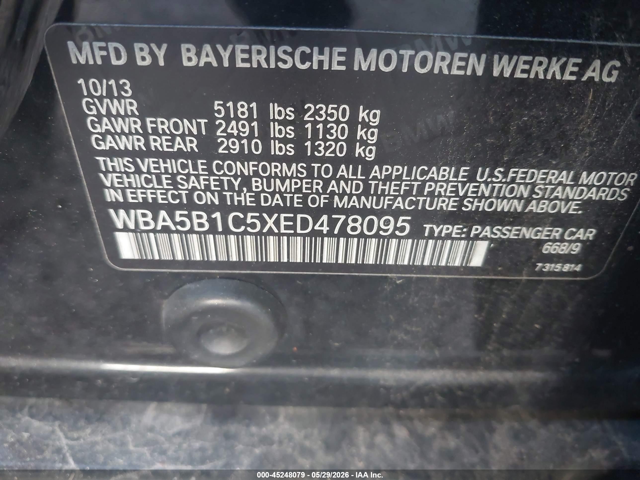 2014 Bmw 535i   Black vin: WBA5B1C5XED478095