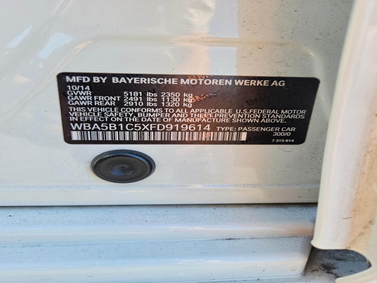 2015 Bmw 535 I White vin: WBA5B1C5XFD919614