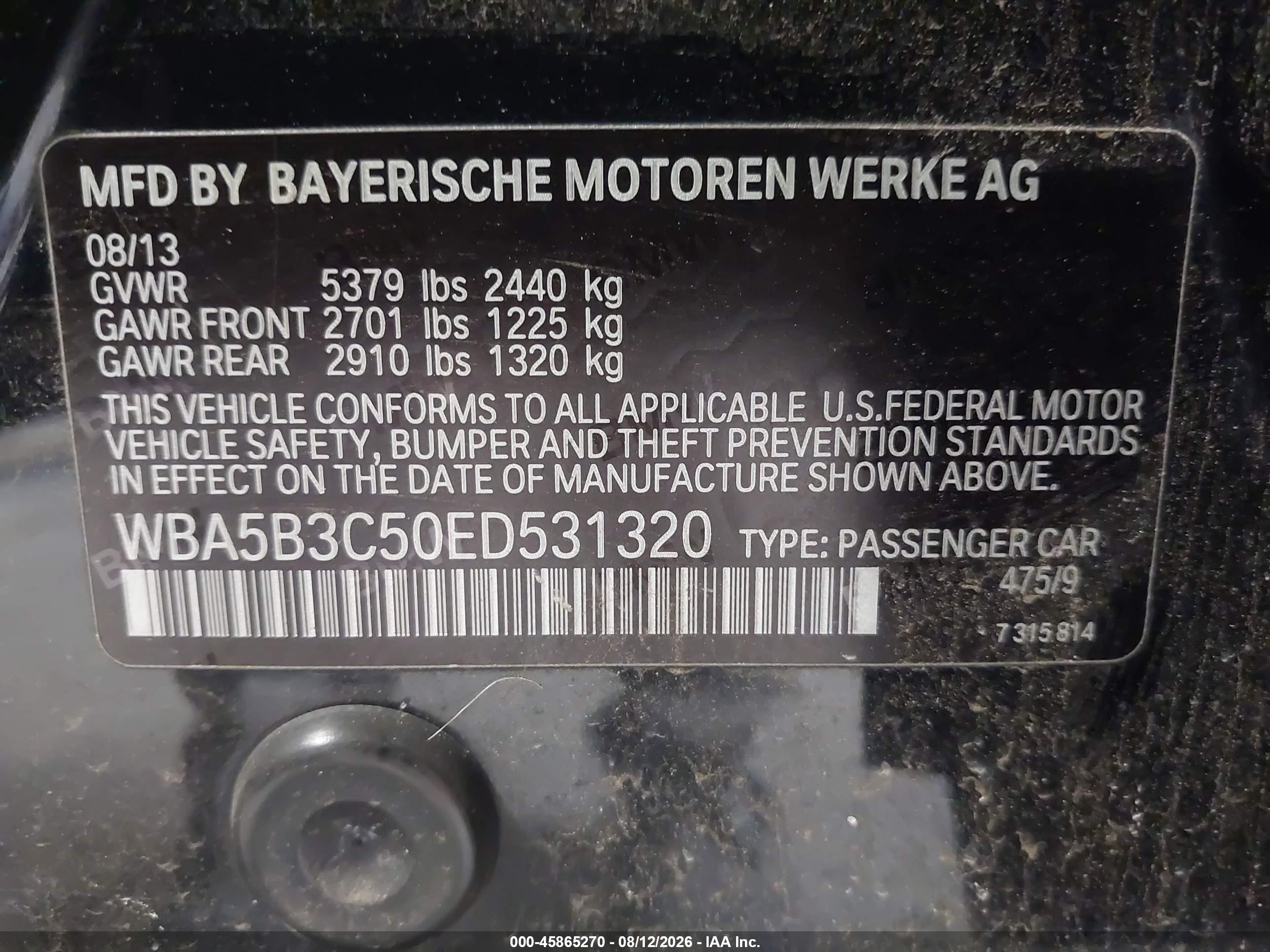 2014 Bmw 535i Xdrive Black vin: WBA5B3C50ED531320