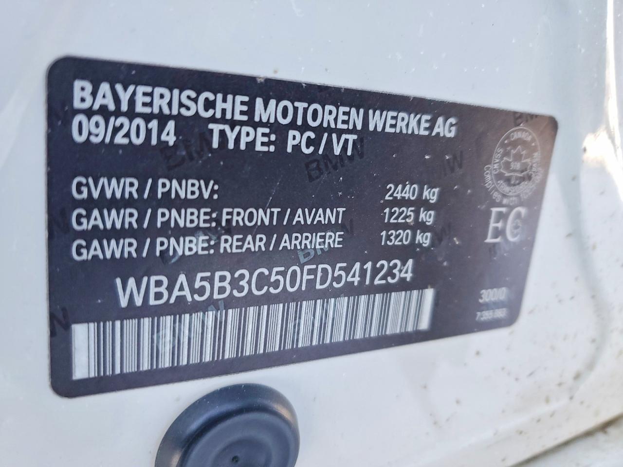 2015 Bmw 535 Xi White vin: WBA5B3C50FD541234