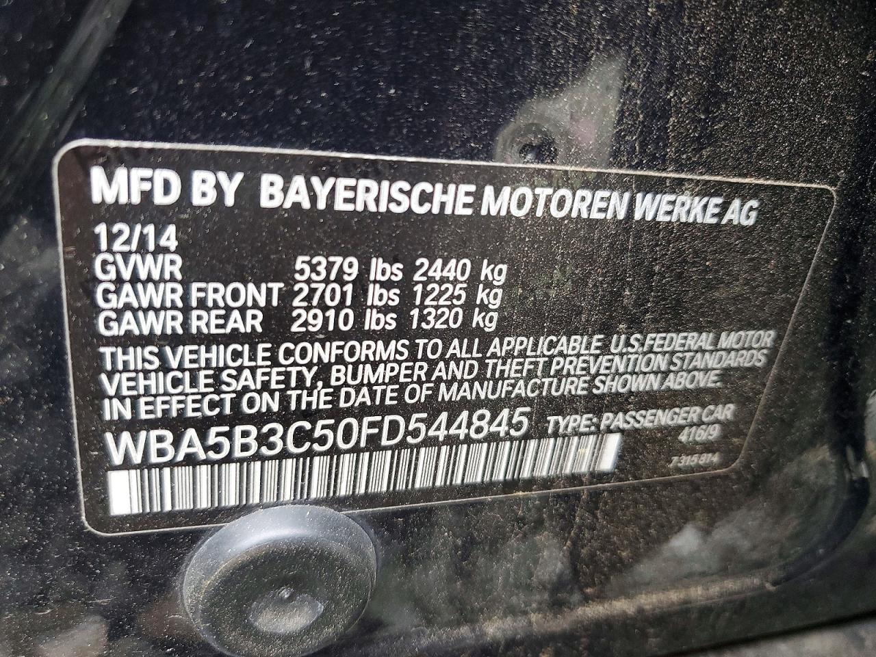 2015 Bmw 535 Xi Blue vin: WBA5B3C50FD544845