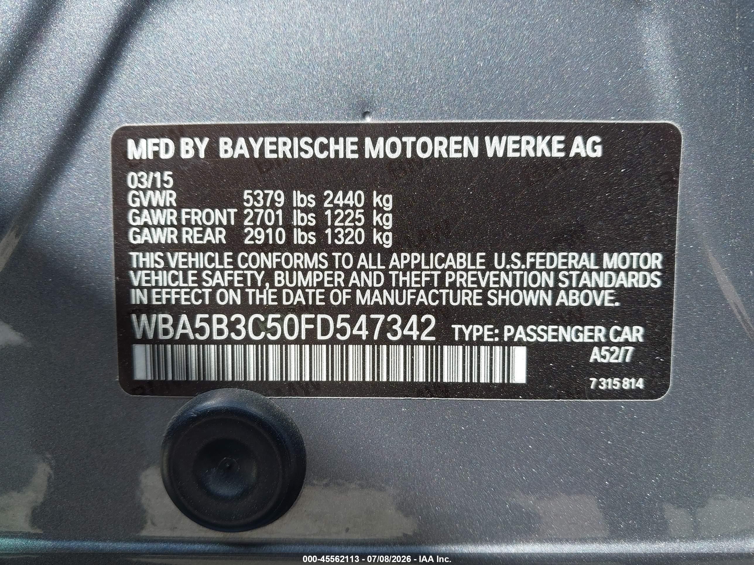 2015 Bmw 535i Xdrive Silver vin: WBA5B3C50FD547342