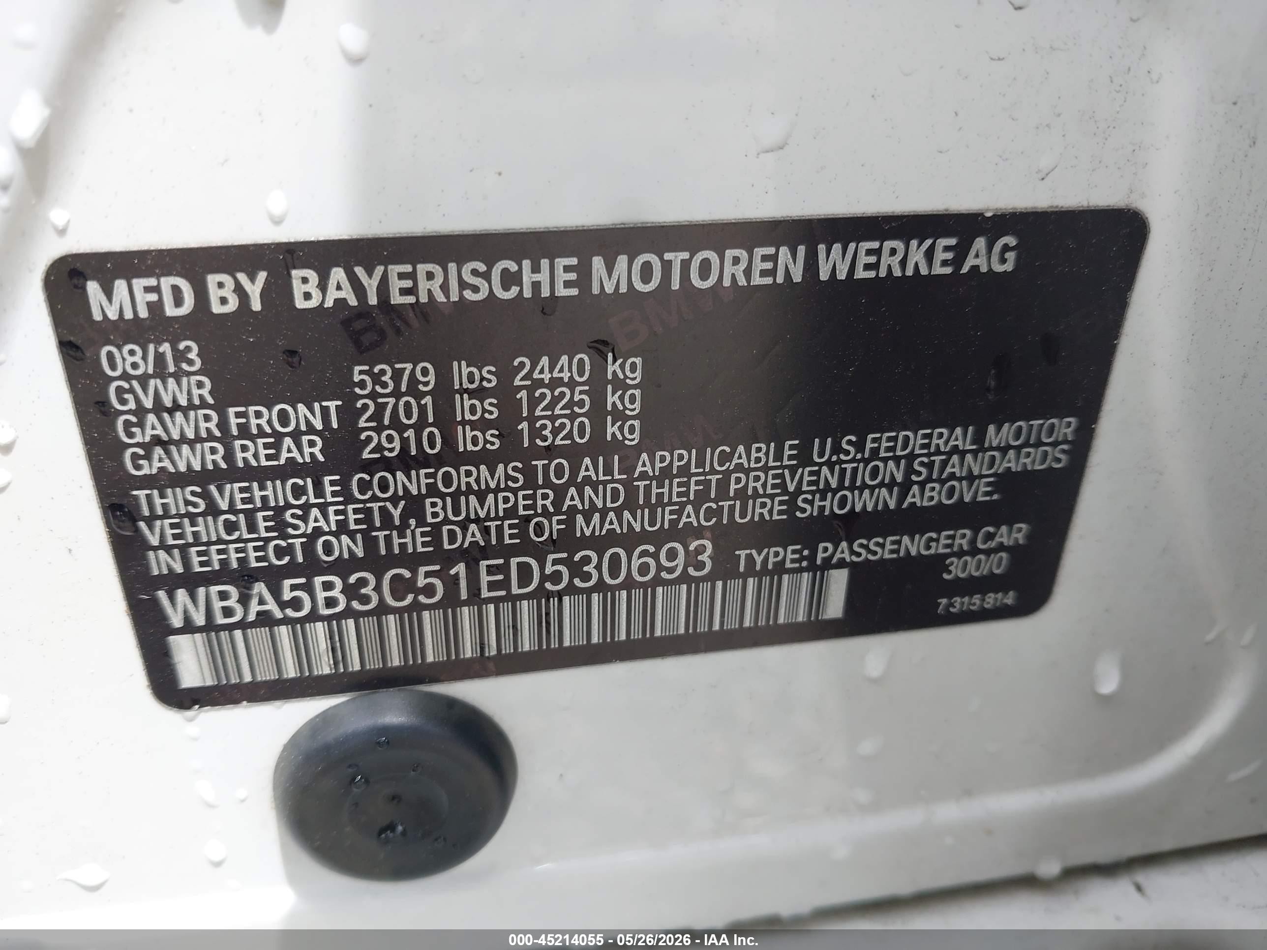 2014 Bmw 535i Xdrive White vin: WBA5B3C51ED530693