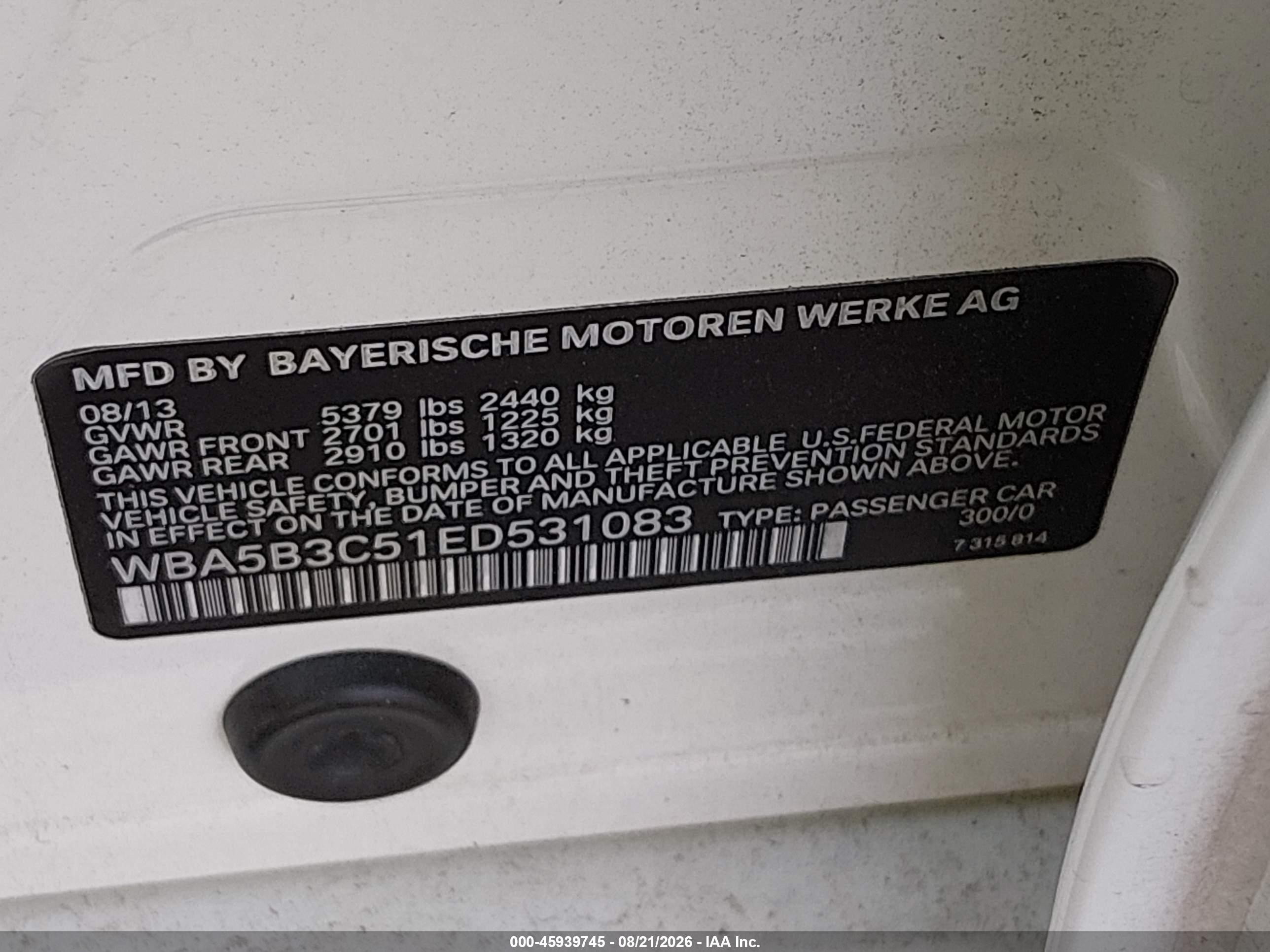 2014 Bmw 535i Xdrive White vin: WBA5B3C51ED531083