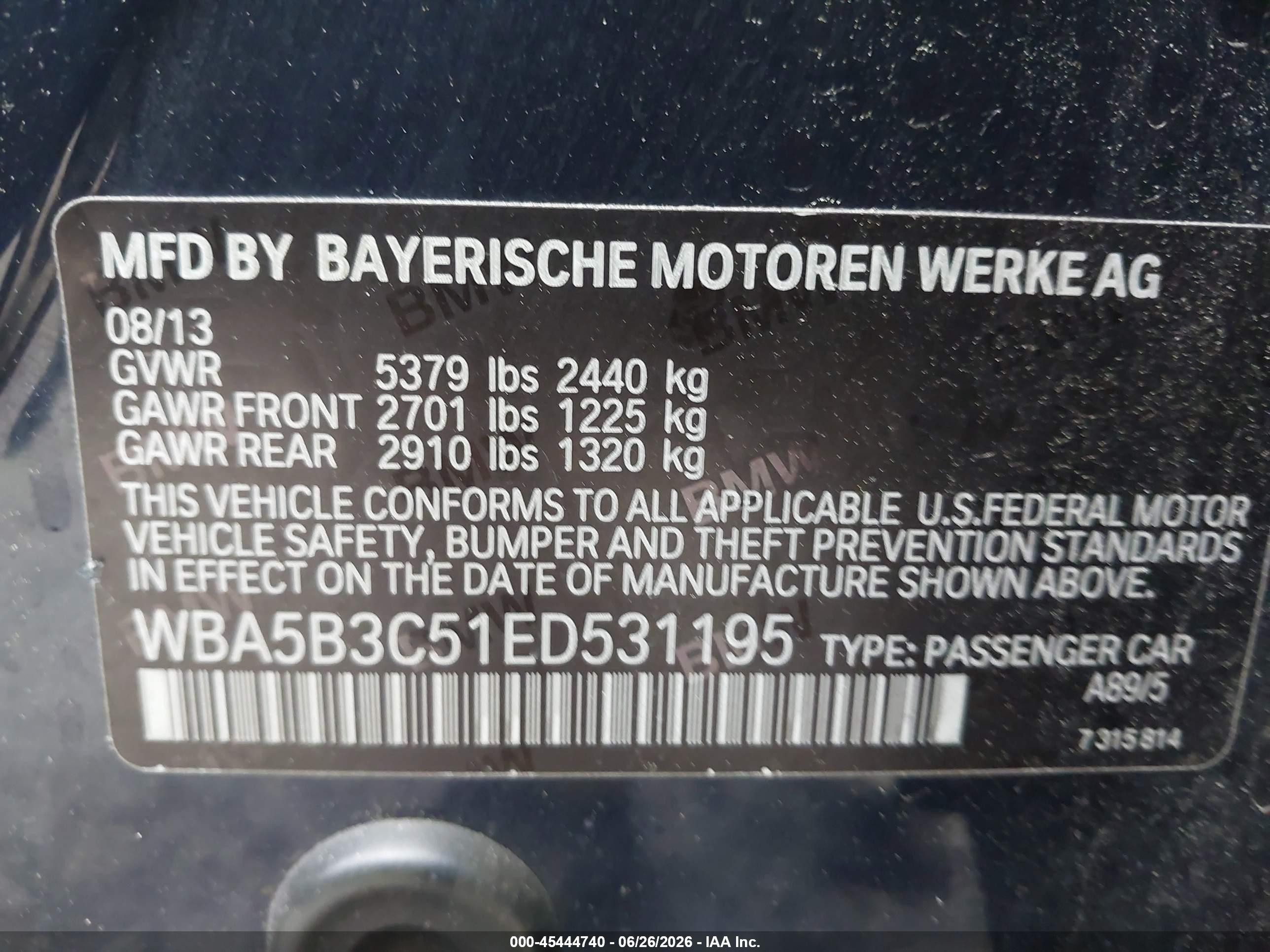 2014 Bmw 535i Xdrive Blue vin: WBA5B3C51ED531195