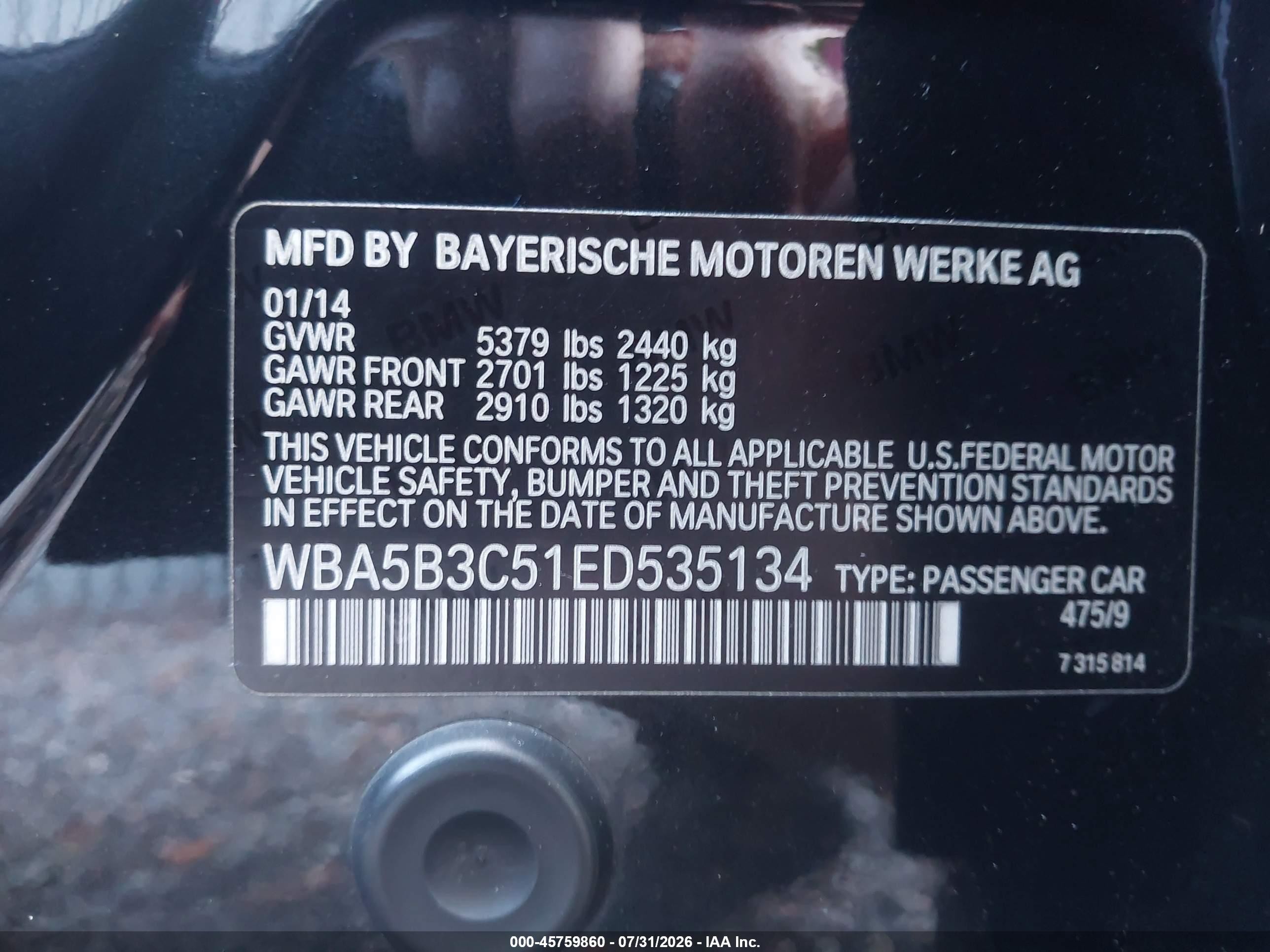 2014 Bmw 535i Xdrive Black vin: WBA5B3C51ED535134