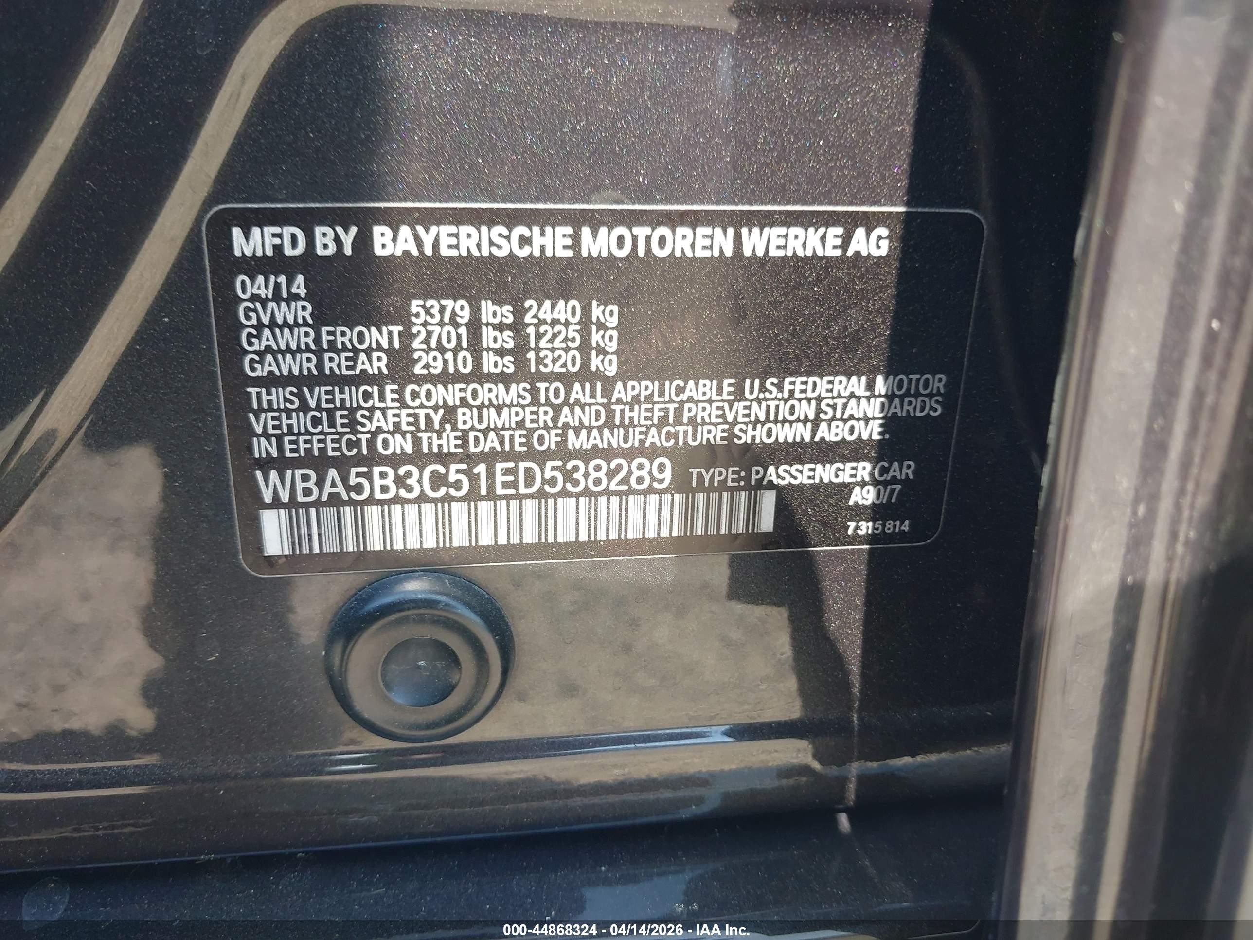 2014 Bmw 535i Xdrive Gray vin: WBA5B3C51ED538289