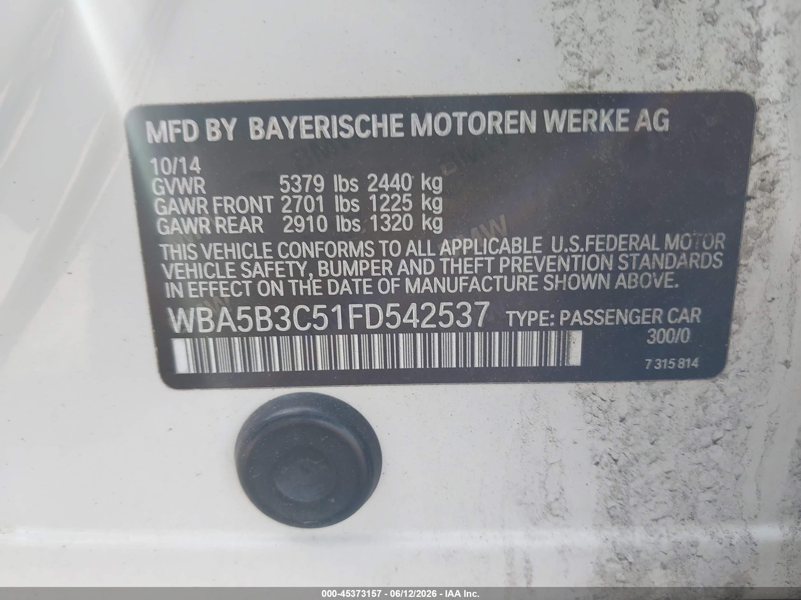 2015 Bmw 535i Xdrive Белый vin: WBA5B3C51FD542537