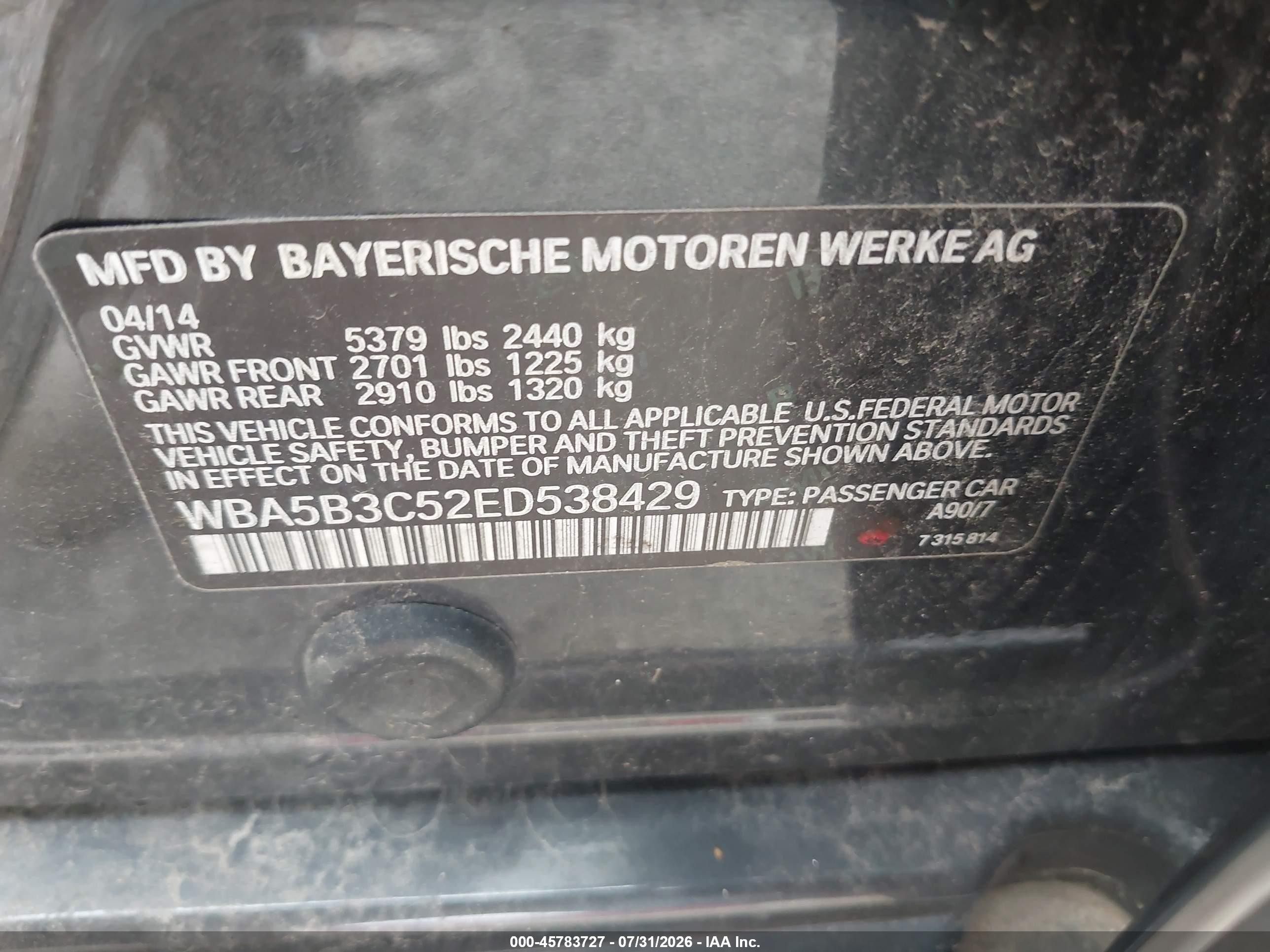 2014 Bmw 535i Xdrive Gray vin: WBA5B3C52ED538429