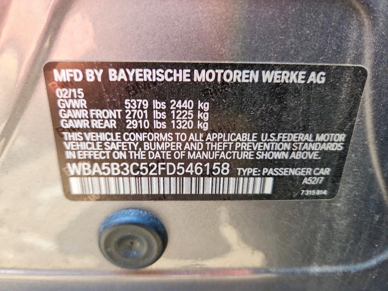 2015 Bmw 535 Xi Gray vin: WBA5B3C52FD546158