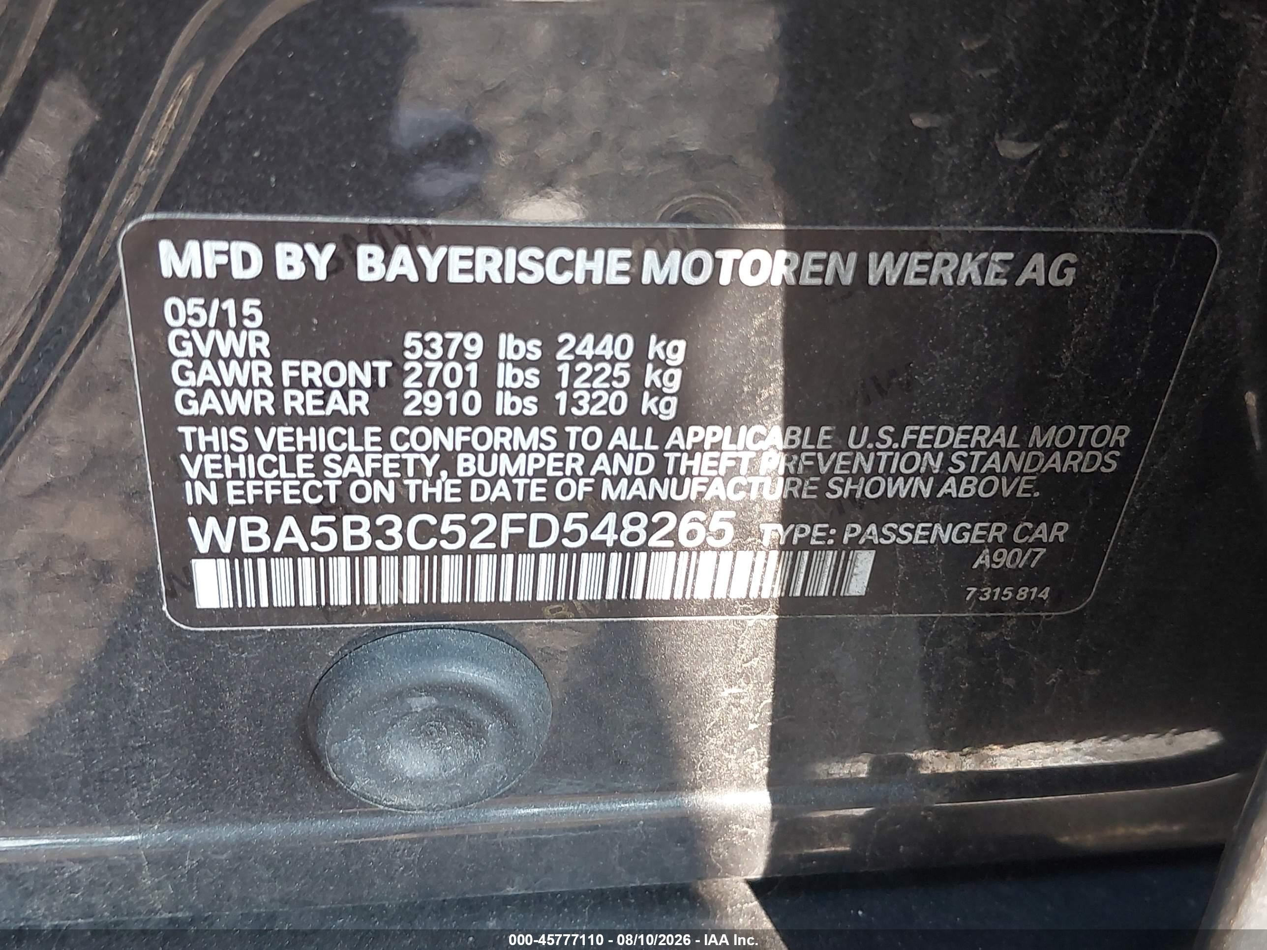 2015 Bmw 535i Xdrive Gray vin: WBA5B3C52FD548265