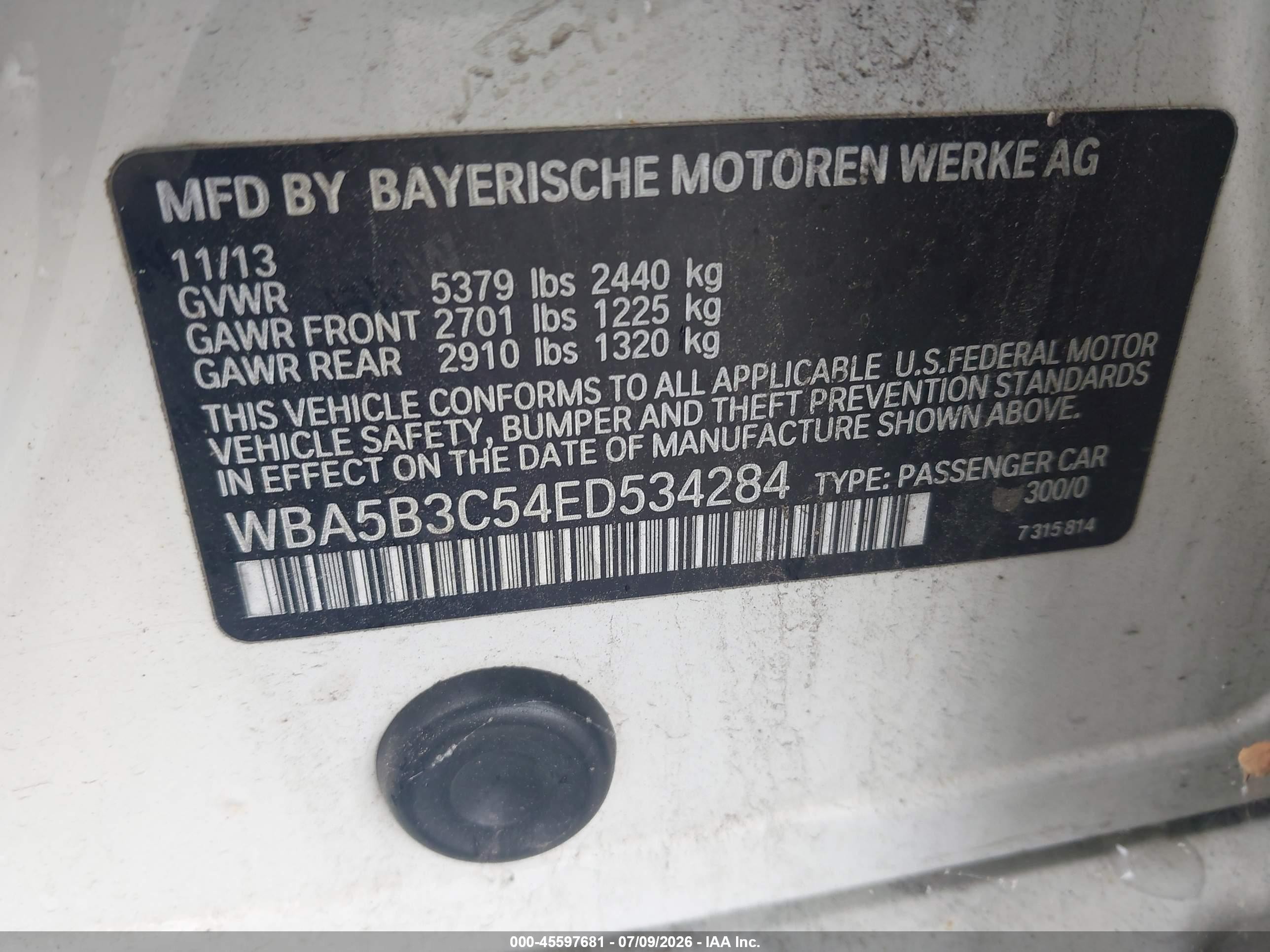 2014 Bmw 535i Xdrive White vin: WBA5B3C54ED534284