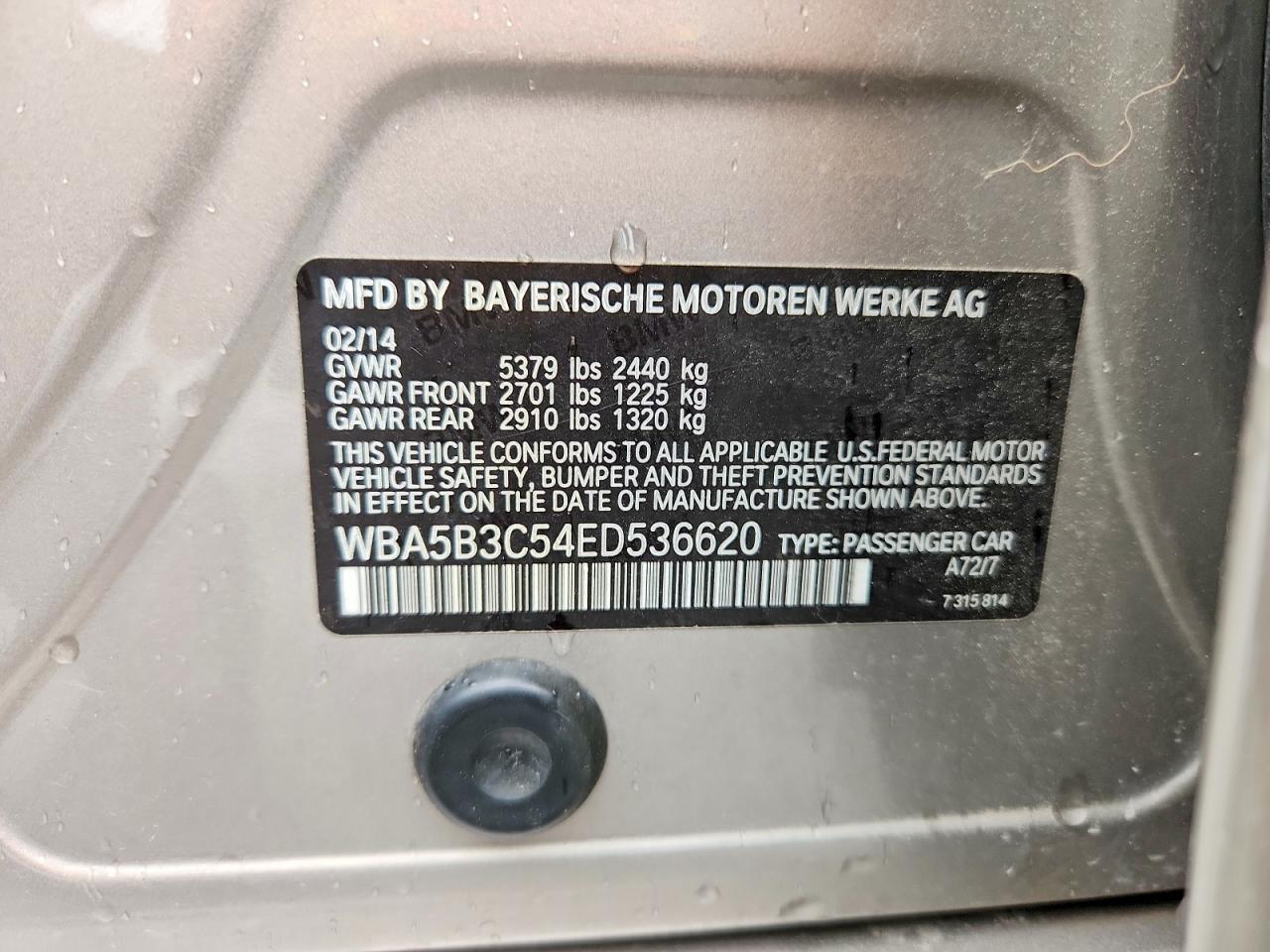 2014 Bmw 535 Xi Beige vin: WBA5B3C54ED536620
